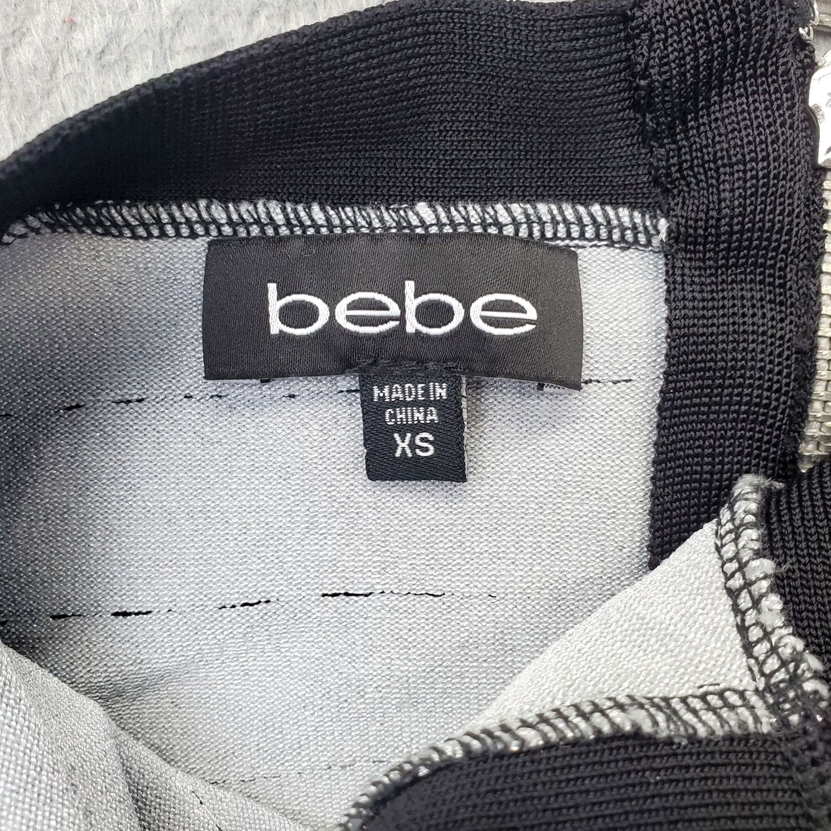 Bebe bebe Bodycon Dress Womens XS Silver Black Striped Halter Neck Back Zip Shirt Sleeveless Knee Length Formal Party/Cocktail Womens XS Silver & Black Size XS / US 0-2 / IT 36-38 - 3 Thumbnail