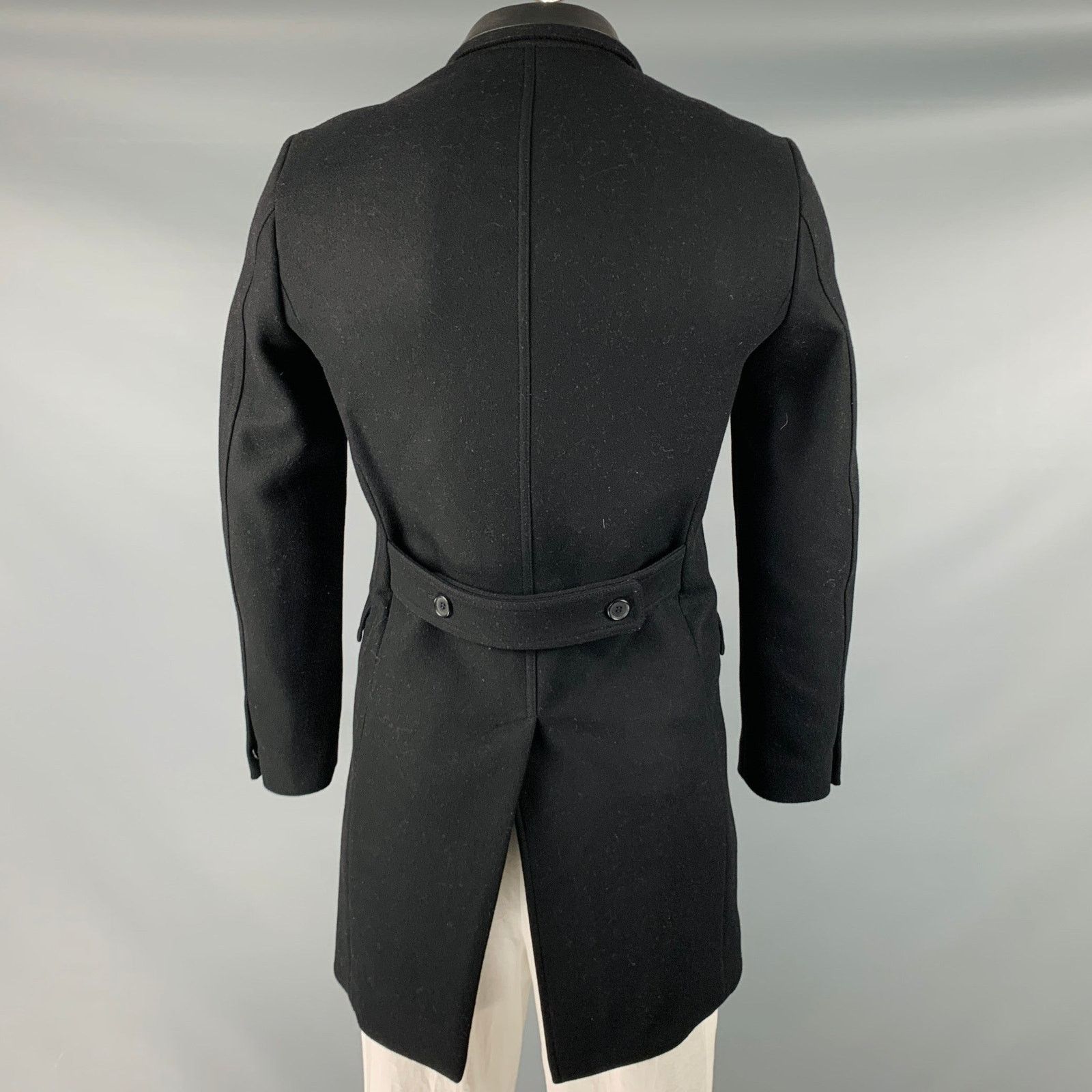 The Kooples THE KOOPLES Black Wool Blend Leather Trim Peak Lapel Coat Size US S / EU 44-46 / 1 - 4 Thumbnail