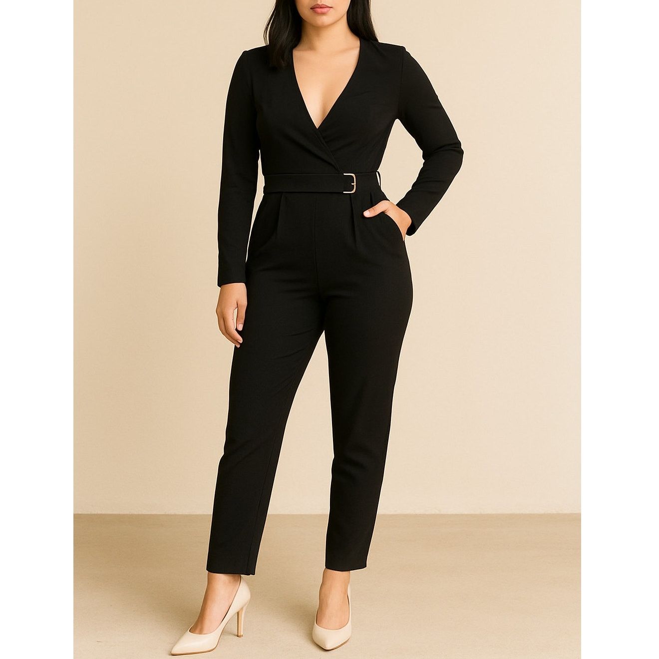 Hutch Hutch Deep V-Neck Black Jumpsuit Sexy Powerful Style Size 26" / US 2 / IT 38 - 1 Thumbnail