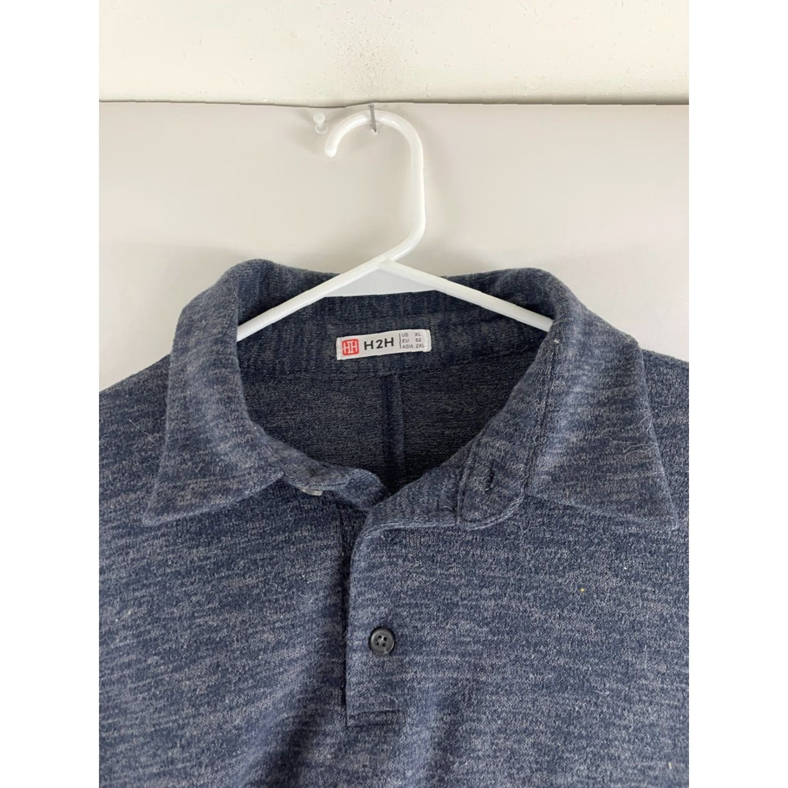 Vintage H2H Sweater Men XL Gray Navy Pullover 1/4 Button Long Sleeve Knit Polo Knit Collared Pullover Modern 1/4 Button Up Size US XL / EU 56 / 4 - 3 Thumbnail