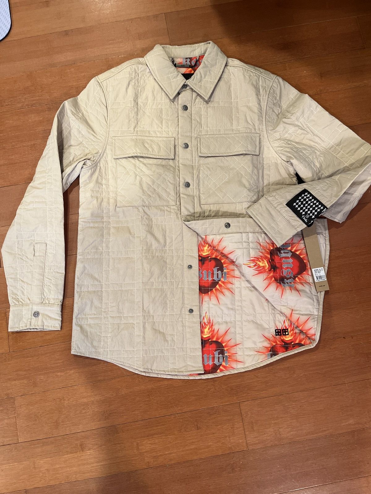 image of Ksubi Tan South Quilted Long sleeve Shirt Cream, Men's (Size Small)