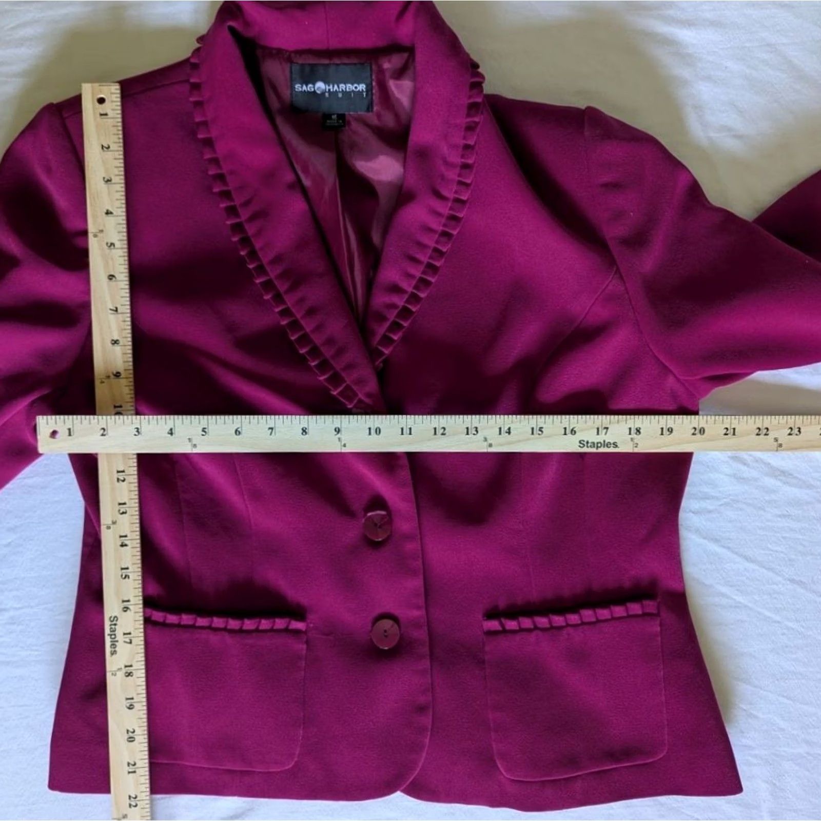 Vintage Sag Harbor Womens Blazer Jacket Pink Shawl Collar Ruffle Trim Professional 16 Size XXL / US 16-18 / IT 52-54 - 3 Thumbnail