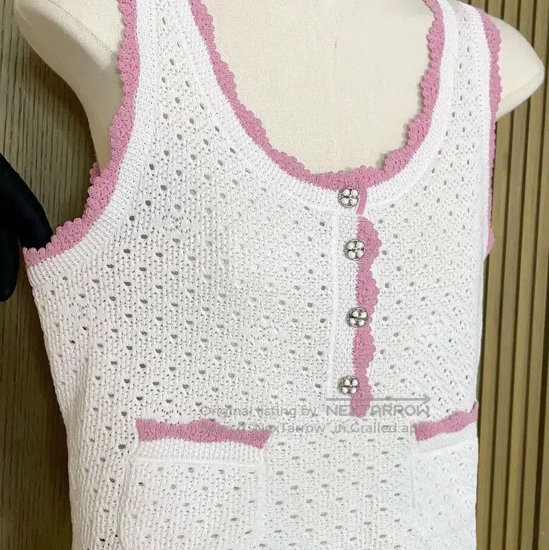 Chanel Chanel Summer White Cotton Vest with Pink Trim . Size S / US 4 / IT 40 - 6 Thumbnail