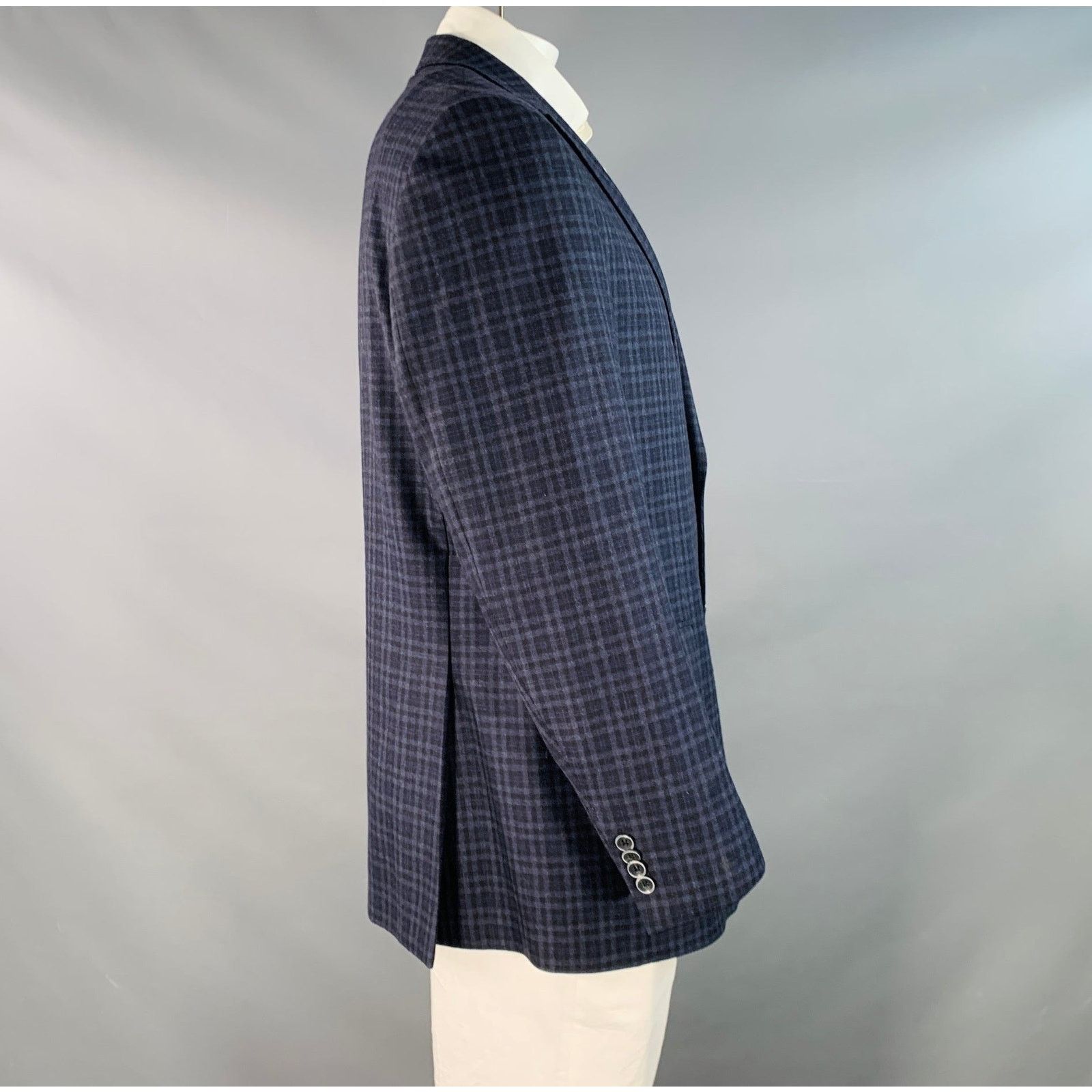 Piattelli Size 44 Navy Black Checkered Wool Single Breasted Sport Coat Size 44L - 3 Thumbnail