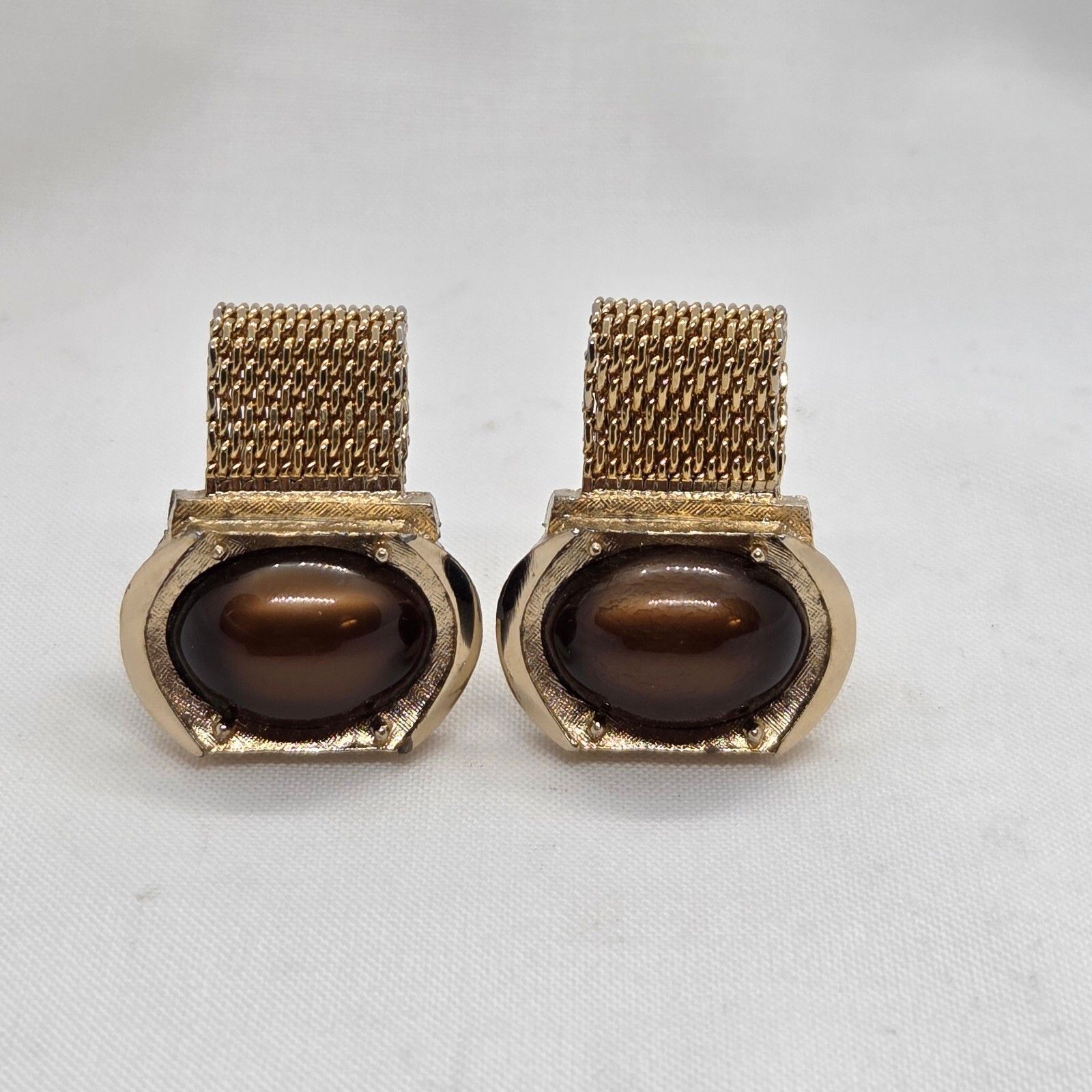 Vintage Swank Gold-Tone Mesh Tigers Eye Cufflinks, Men's — image 2 of 6