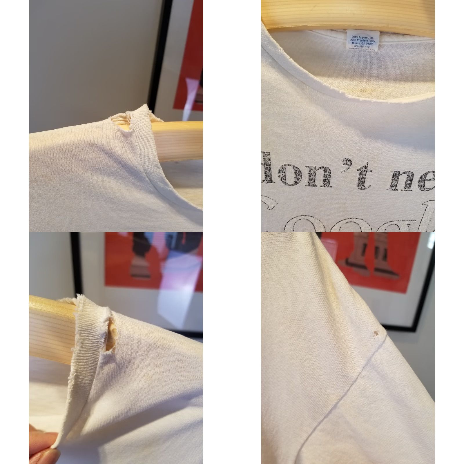 Delta VINTAGE Delta T-Shirt Shirt XL White Cotton Crew Neck Short Sleeve Mens 1980s 80s Distressed Worn Cross Chest 23" Back 28" Google I DON'T NEED GOOGLE Size US XL / EU 56 / 4 - 9 Thumbnail