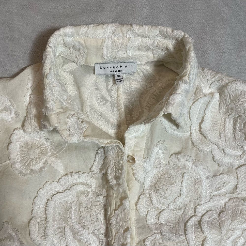 Current Air Current Air Floral Embroidered Cotton 3/4 Bell Sleeve Ivory Size XS / US 0-2 / IT 36-38 - 7 Thumbnail