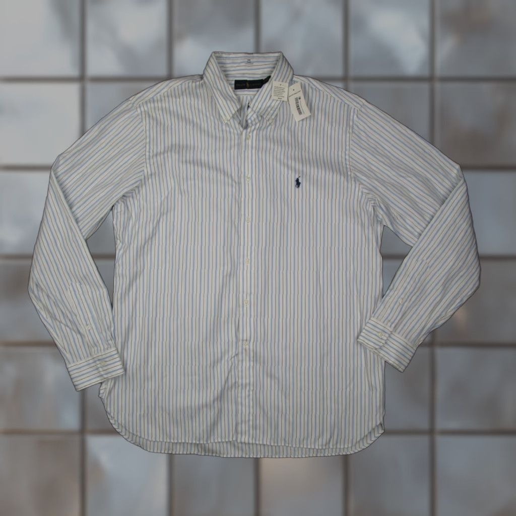 Ralph Lauren VINTAGE Ralph Lauren Dress Shirt Men 17.5 44 Blue White Striped Long Sleeve Button Down Business Casual Classic Size 44R - 1 Thumbnail