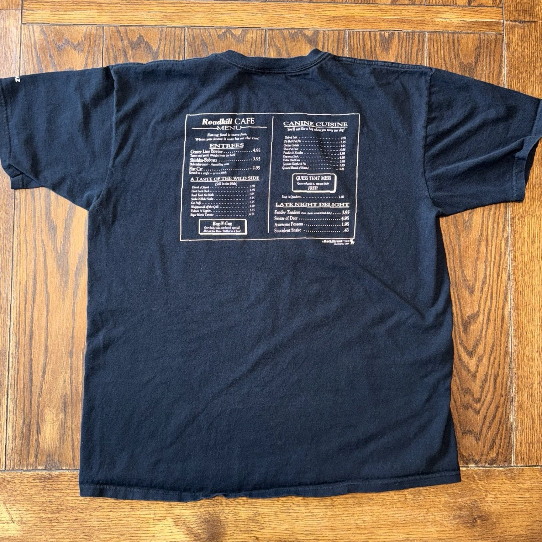 Anvil VINTAGE 90s Roadkill Cafe Bar Grill Menu Mens T Shirt Black XL You Kill We Grill Size US XL / EU 56 / 4 - 5 Thumbnail