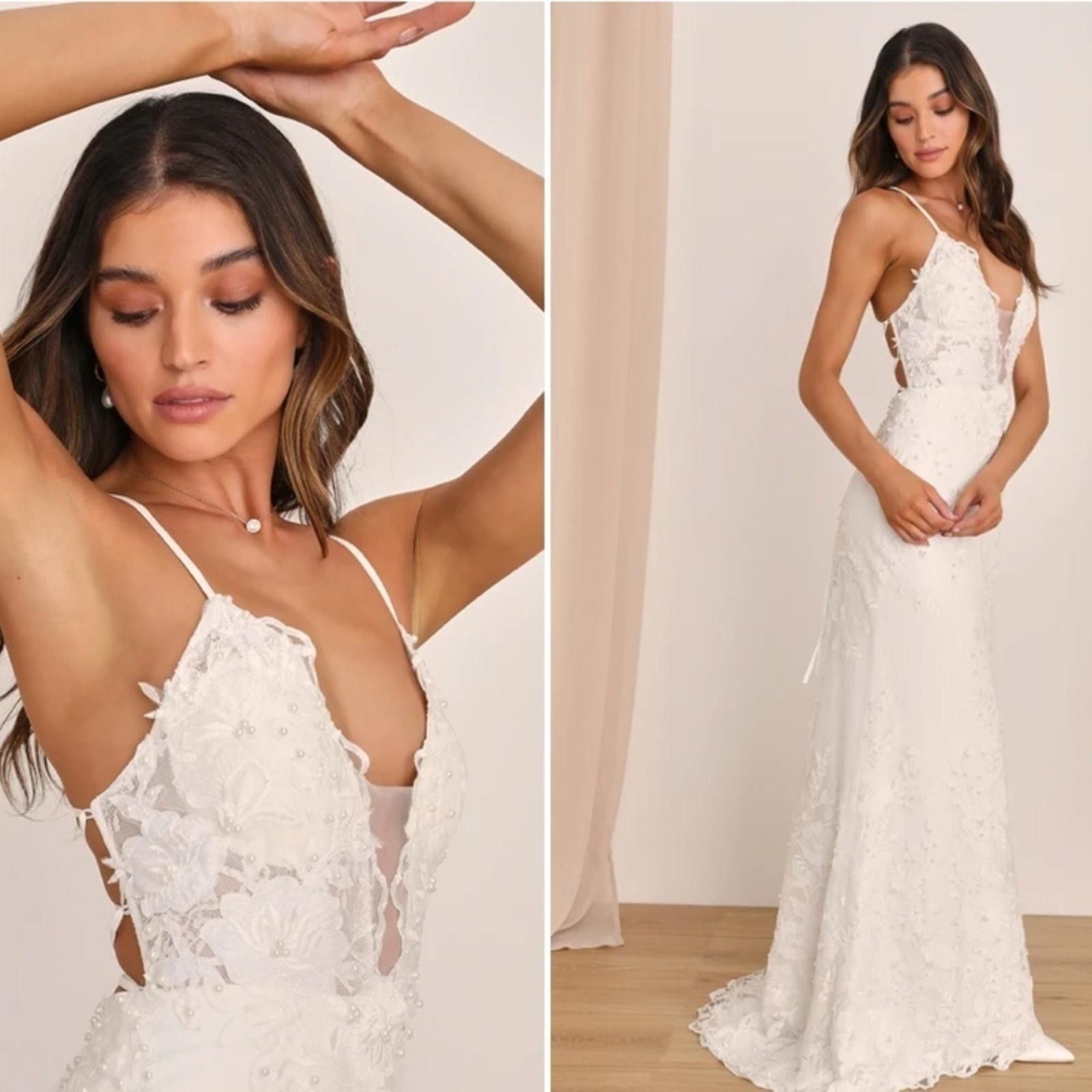 Lulus LULUS Bridal Elegant Sophisticated Sexy Floral Mermaid Gown Size L / US 10 / IT 46 - 1 Thumbnail