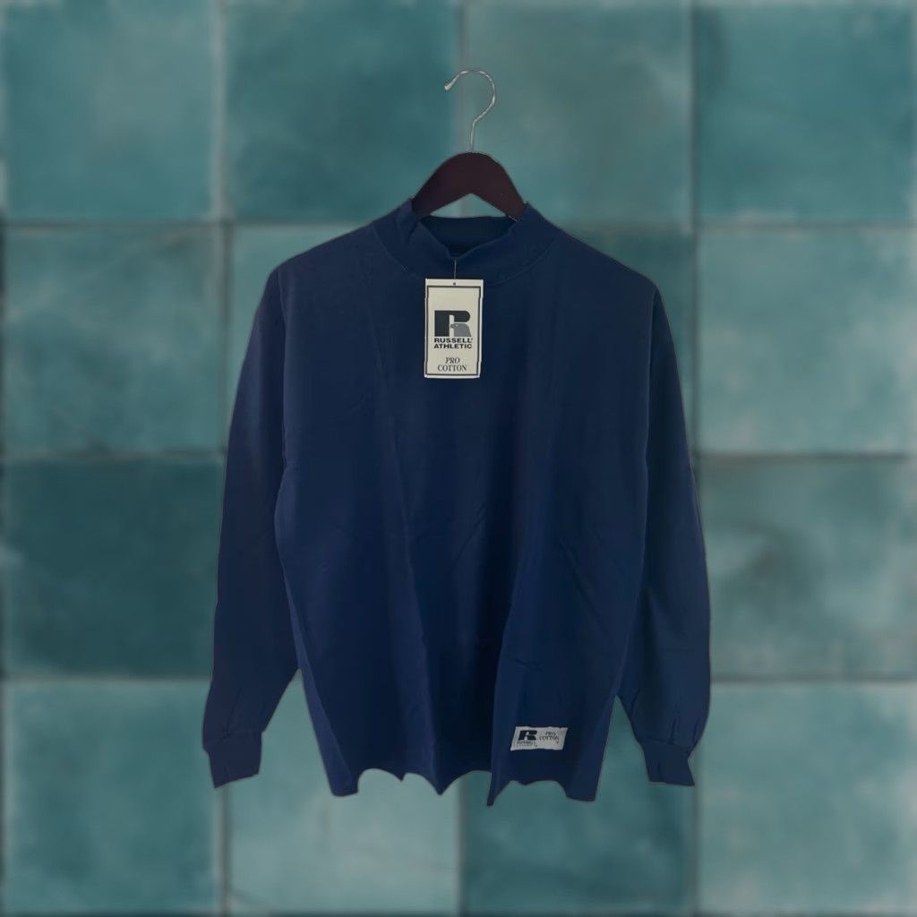 Russell Athletic VINTAGE Russell Athletic Shirt Mens M Navy Blue Mock Neck Pro Cotton 90s NOS NWT Long Sleeve 28" 22" 25" sleeves Size US M / EU 48-50 / 2 - 1 Thumbnail