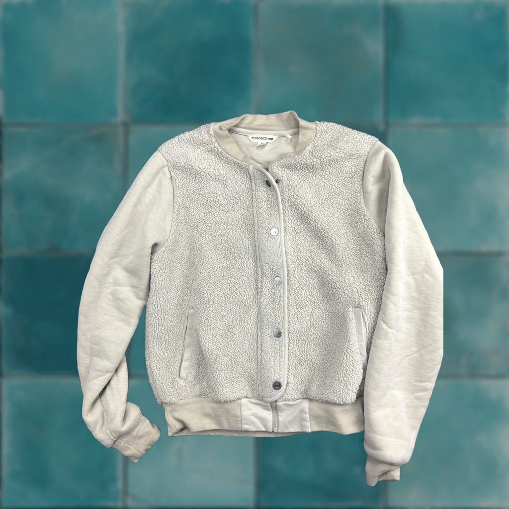 Toad&Co VINTAGE? No — Toad&Co Jacket Womens Small White Sherpa Fleece Bomber Zip Pockets Collarless Size S / US 4 / IT 40 - 1 Thumbnail