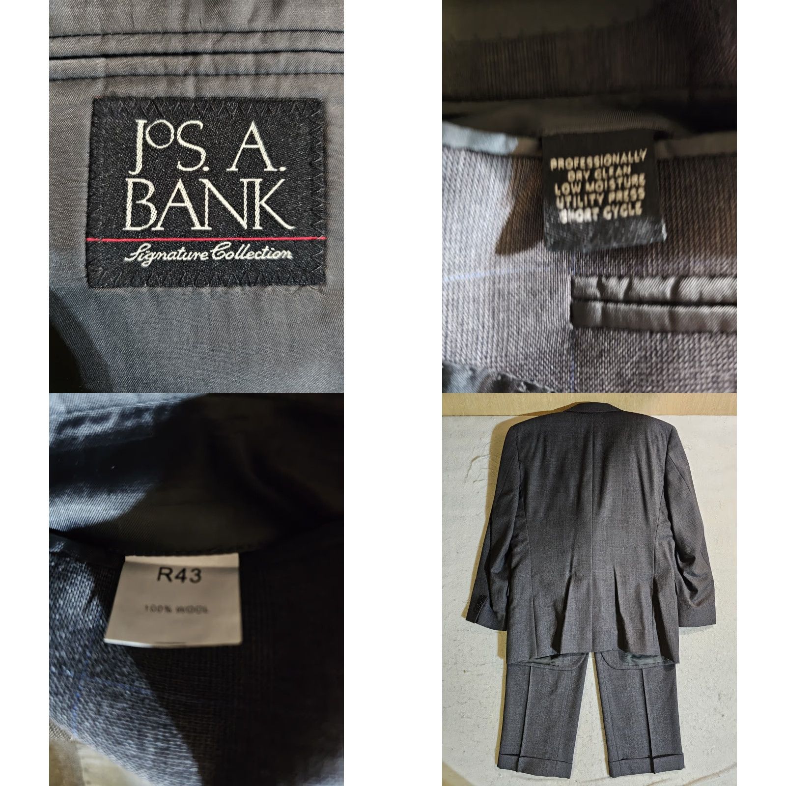 Jos. A. Bank Jos A Bank Signature Collection 2pc Suit 100% Wool Size 43R 32x30 Grey/Blue Pin Mens Size 46R - 8 Thumbnail