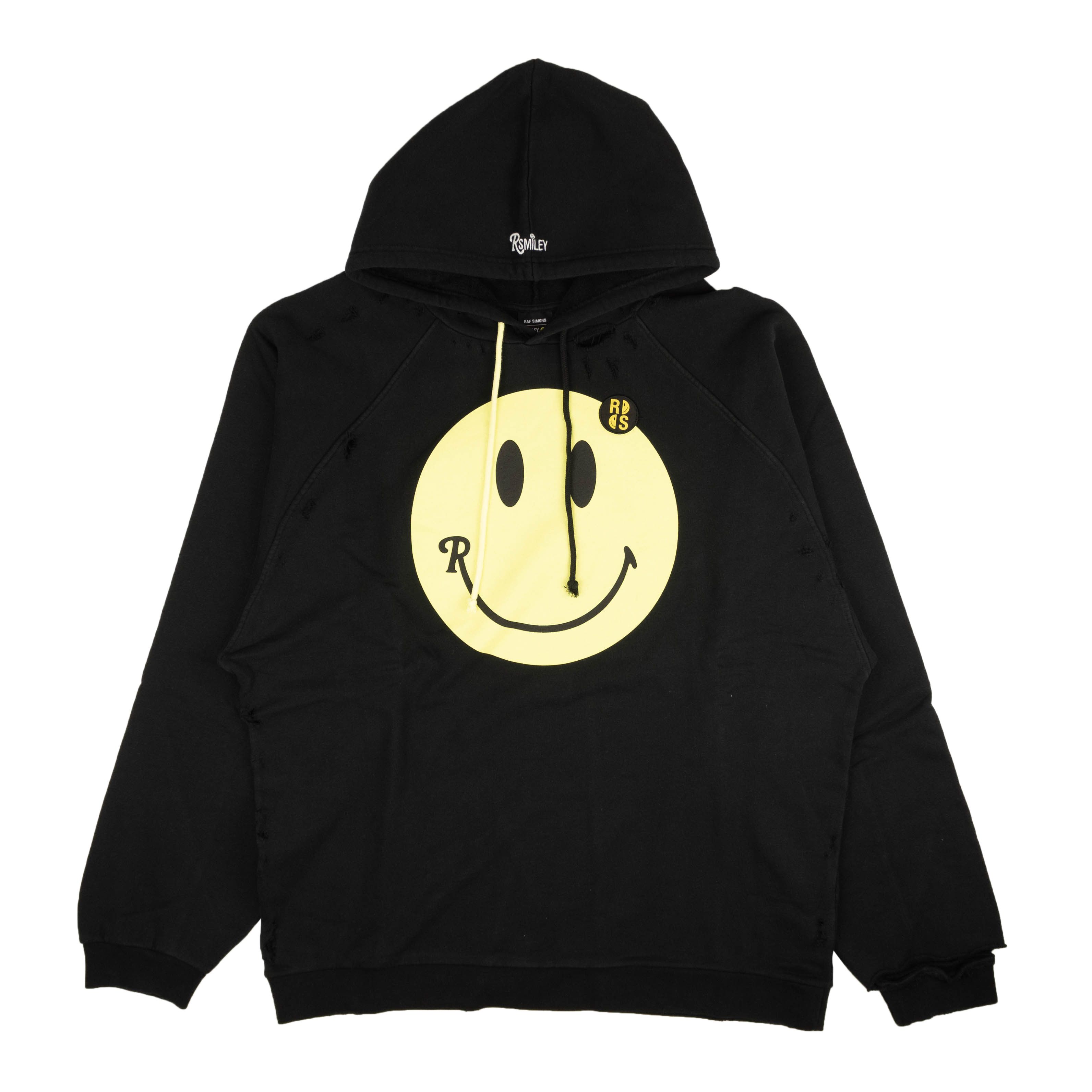 image of Raf Simons Smiley 50 Anniversary Black Oversize Graphic Hoodie Size S, Men's