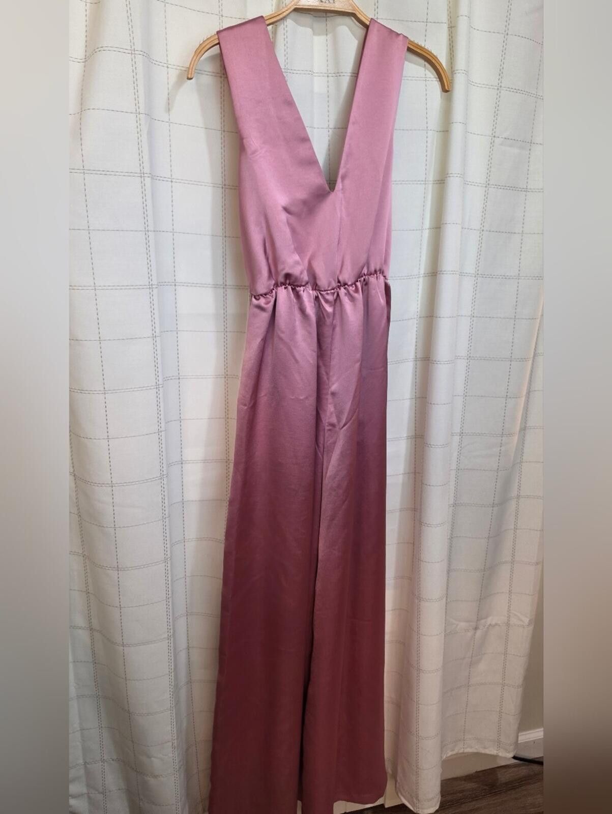 Express Express Satin V-Neck Tie Waist Wide Leg Jumpsuit Size 26" / US 2 / IT 38 - 6 Thumbnail