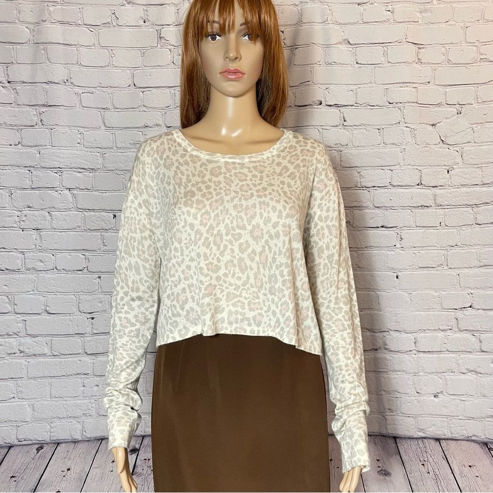 Other Olivaceous Animal Print Long Sleeve Crop Wool Blend Top Swe Size L / US 10 / IT 46 - 1 Thumbnail