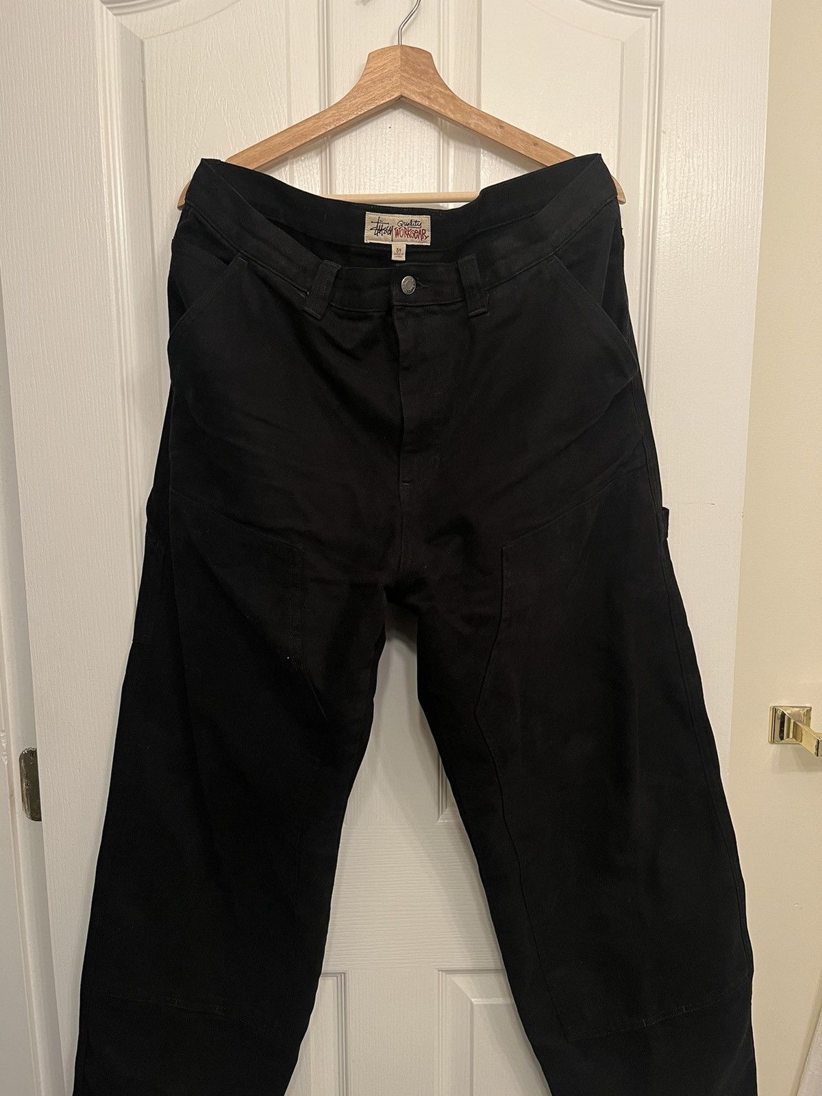 image of Stussy Workwear Size 34 Double Knee Canvas Carpenter Pants in Black, Men's