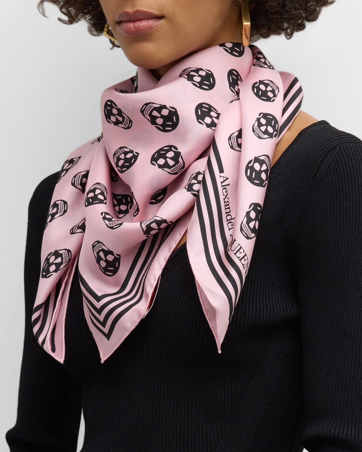 Alexander McQueen ALEXANDER MCQUEEN pink Biker Skull FO silk square scarf q Size ONE SIZE - 3 Thumbnail
