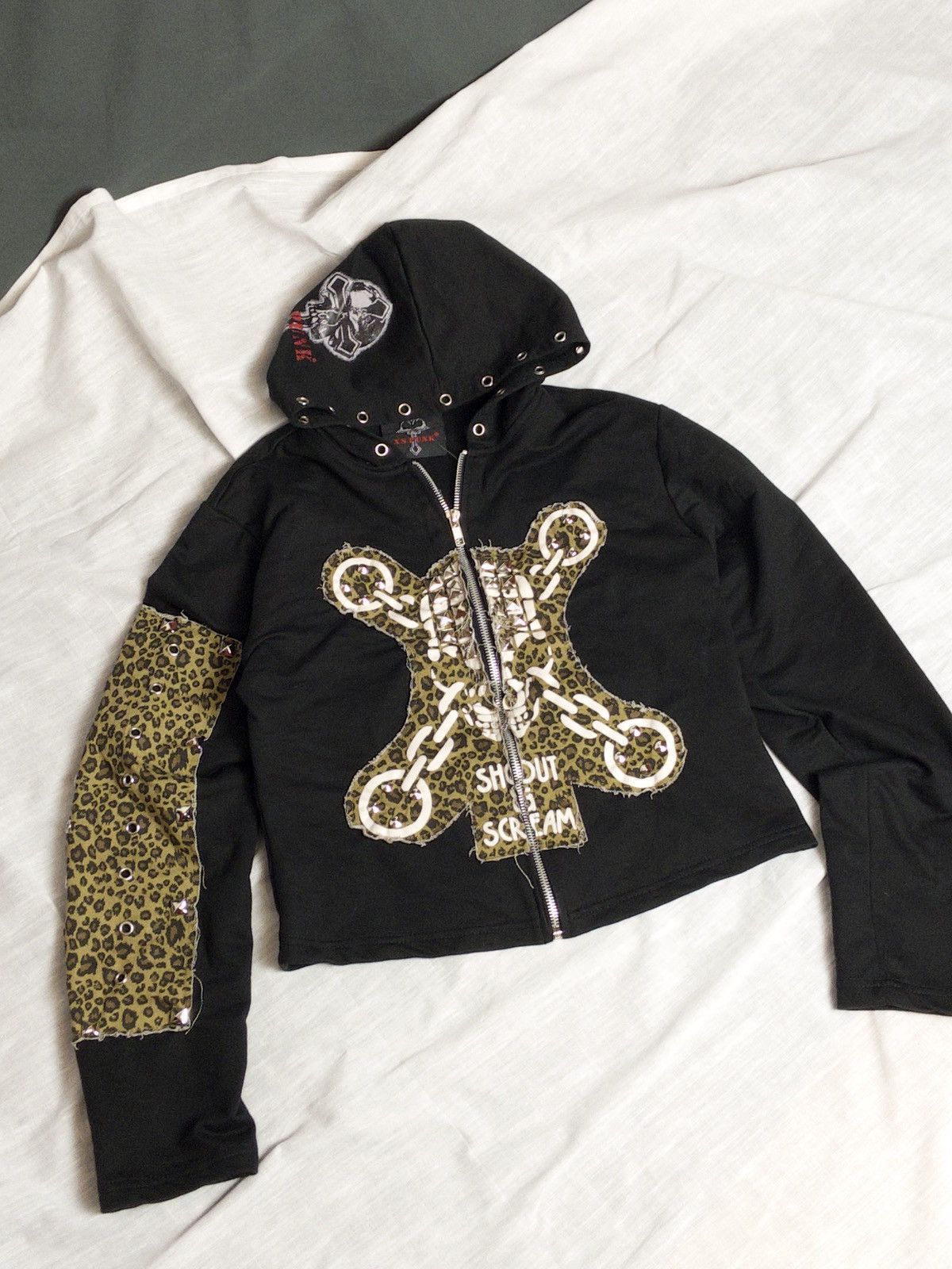 XS PUNK zip cropped leo hoodie