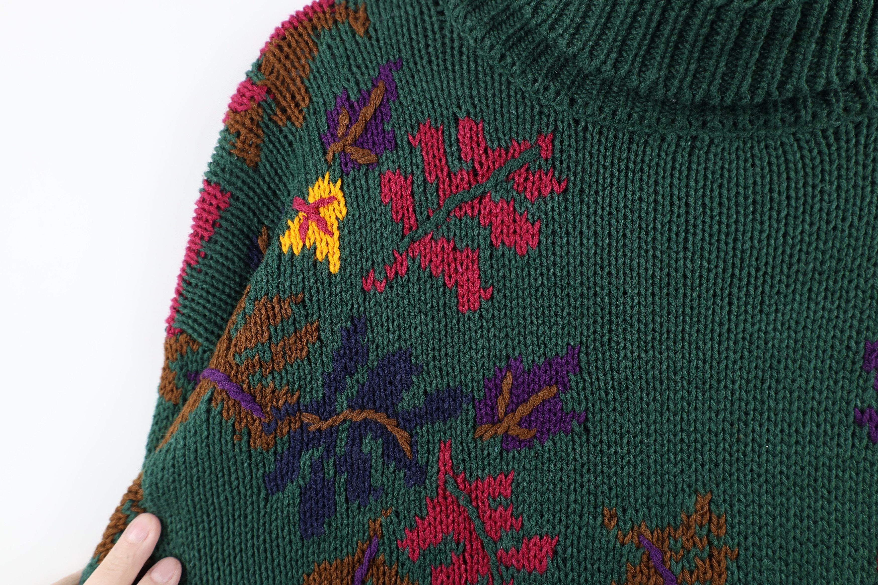 Vintage Vintage 90s Streetwear Nature Leaf Knit Turtleneck Sweater Size XL / US 12-14 / IT 48-50 - 7 Thumbnail