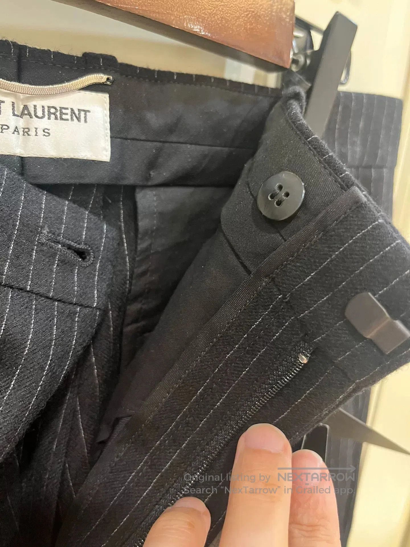 Saint Laurent Paris Saint Laurent Black Pinstripe Wool Trousers. Size 41" - 4 Thumbnail