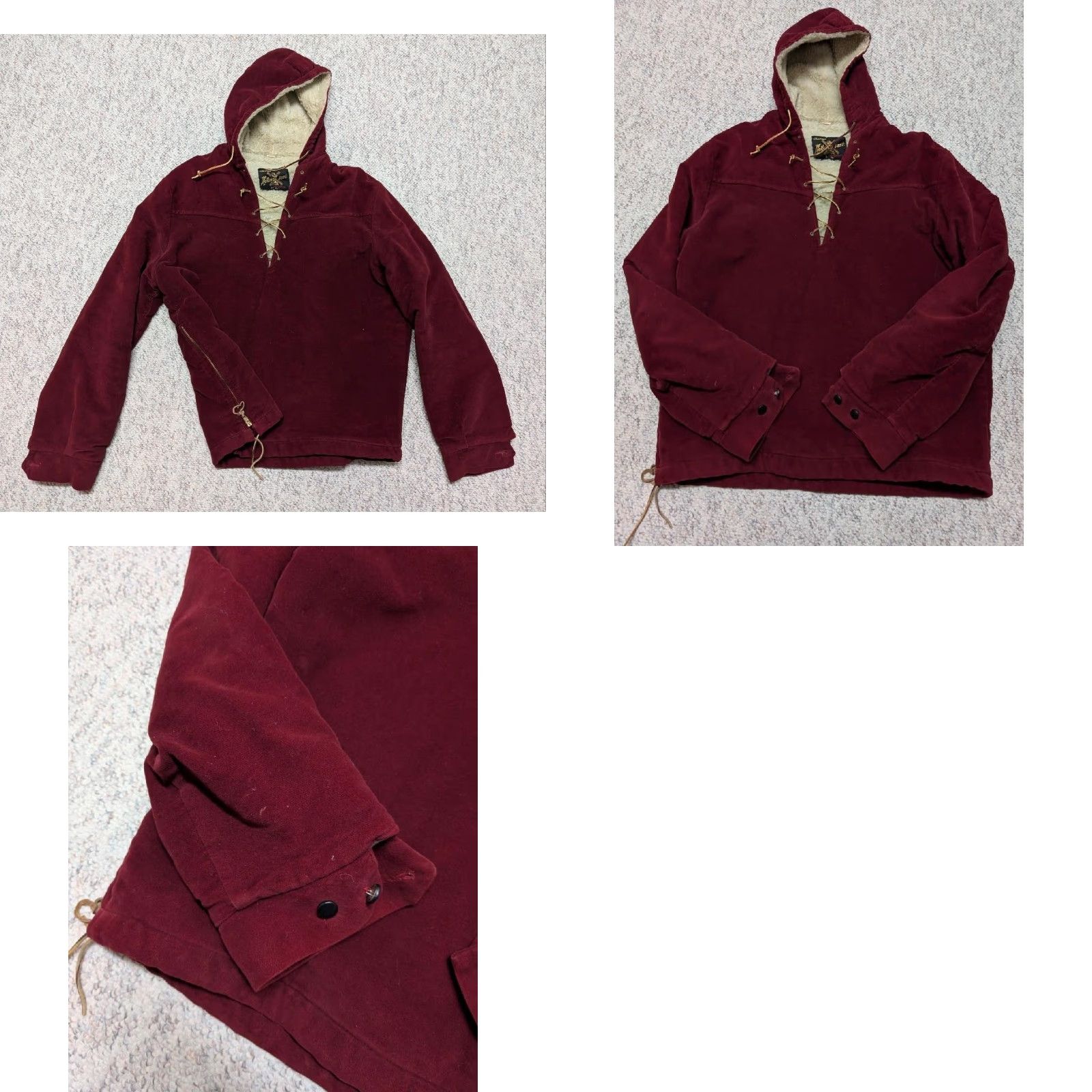 Velvet VINTAGE velvet smock jacket Shirt M Burgundy Mens 42 in Velour Hooded Tie Zip front 1950s 60s Westerm boho hippie Size US M / EU 48-50 / 2 - 9 Thumbnail