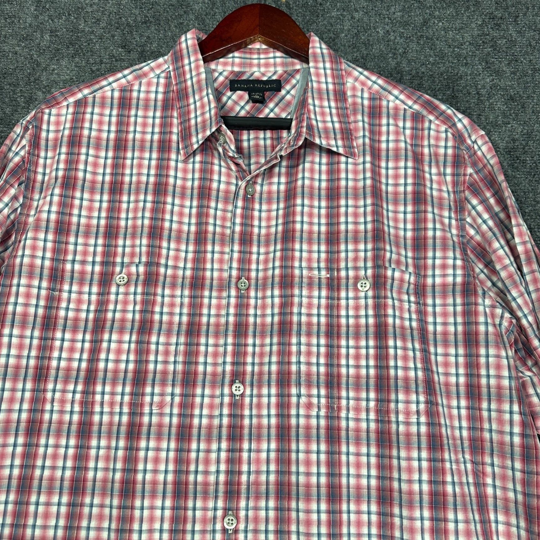 Banana Republic Banana Republic Shirt Mens XL Raspberry Plaid Cotton Button Up Pockets Size US XL / EU 56 / 4 - 5 Thumbnail