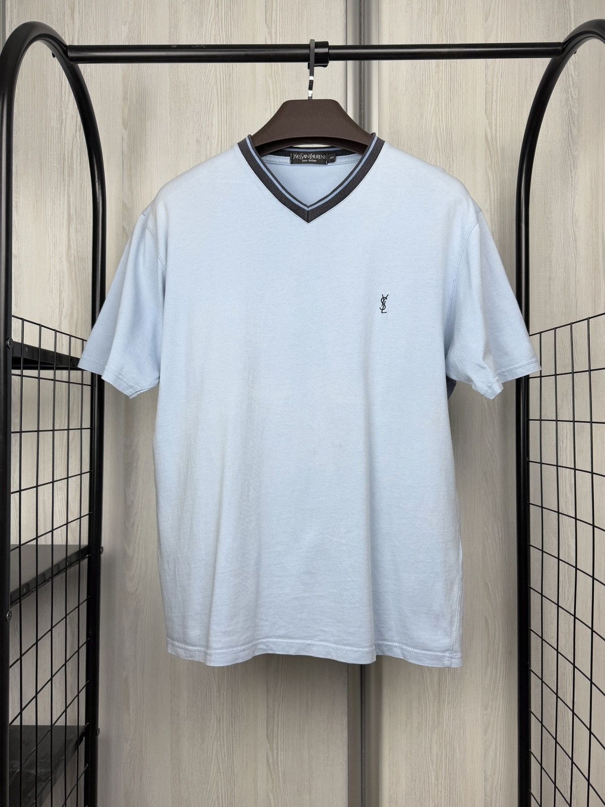 Yves Saint Laurent Yves Saint Laurent Pour Homme V-Neck Light blue tee shirt Size US M / EU 48-50 / 2 - 1 Thumbnail