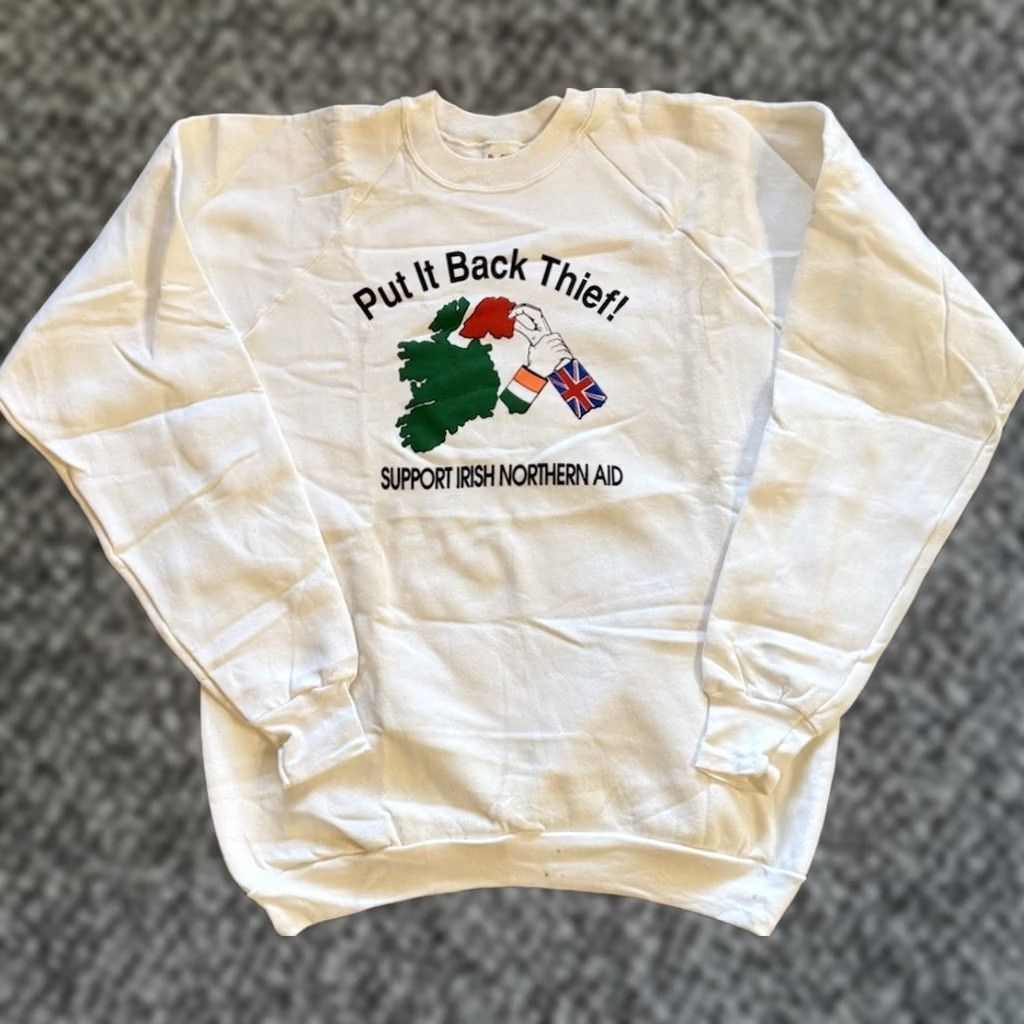 Fruit Of The Loom VINTAGE 80s Put It Back Thief! Support Irish Northern Aid Sweatshirt XL White Nike? Size US XL / EU 56 / 4 - 1 Thumbnail
