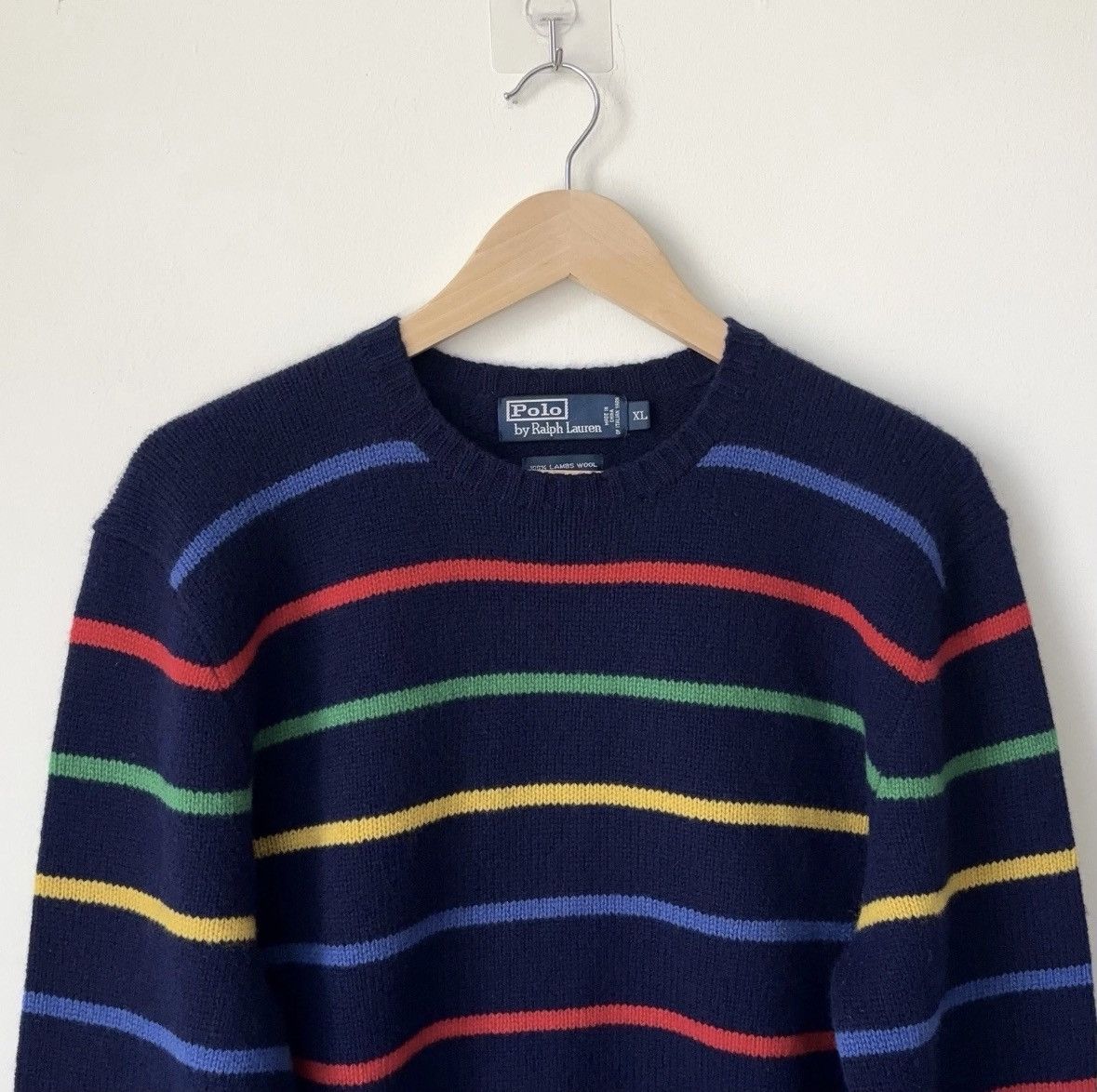 Polo Ralph Lauren Vintage 100% Lambswool Striped Sweater Rainbow Wool Size US XL / EU 56 / 4 - 2 Thumbnail