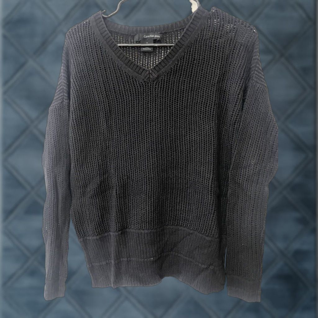 Calvin Klein Calvin Klein Jeans Black V-Neck Cable Knit Open Work Sweater Size Medium Size M / US 6-8 / IT 42-44 - 1 Thumbnail