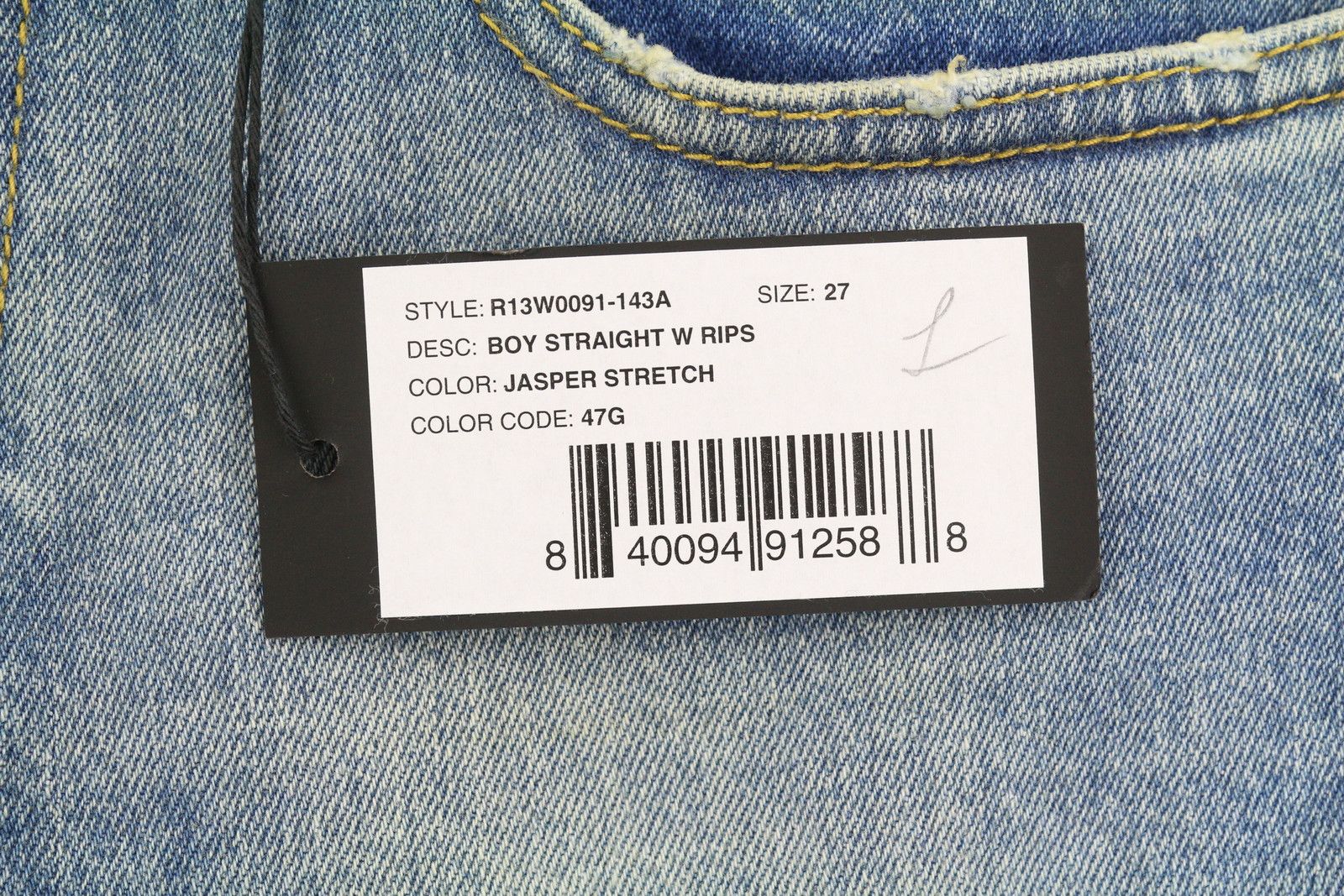 R13 BOY STRAIGHT W RIPS 27 Jasper Stretch Low Rise Blue 87167 Size 27" / US 4 / IT 40 - 12 Thumbnail