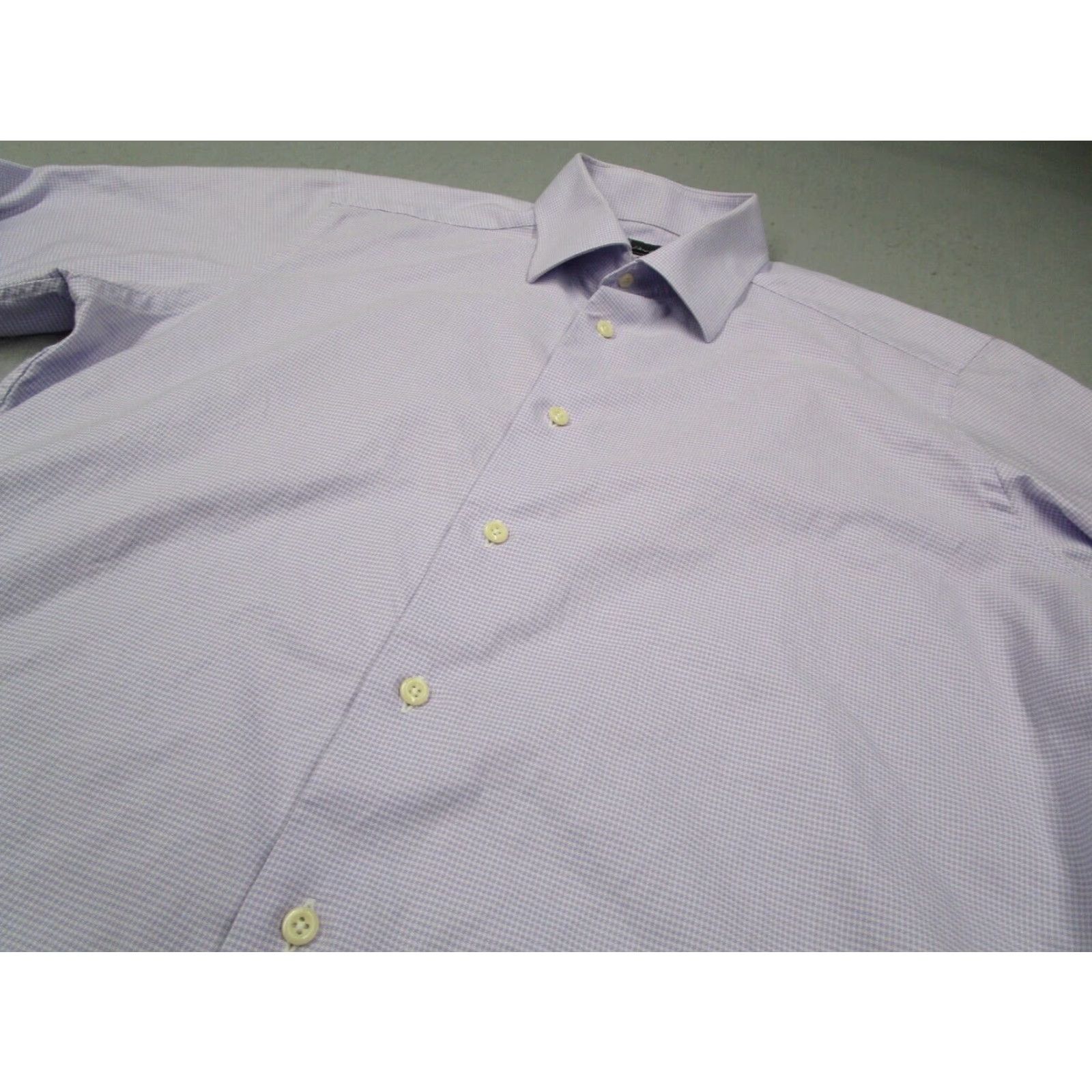 David Donahue David Donahue Mens Dress Shirt Slim Purple Check Long Sleeve Button Up 100% Cotton 17 Neck 34/35 Size Regular Wide Men's Shirt Size 34R - 2 Thumbnail
