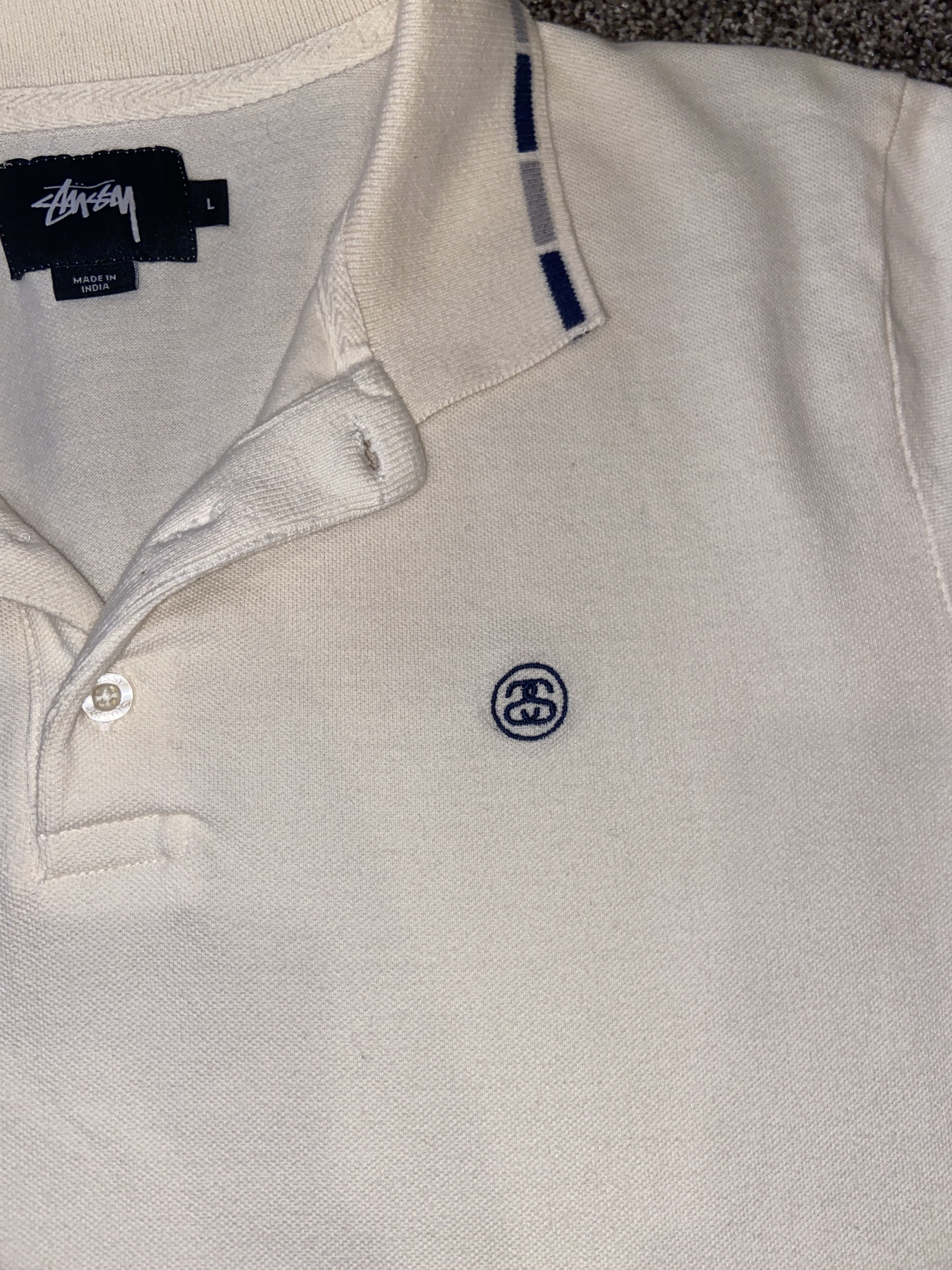 Stussy Stusssy Cream Textured SS Polo Size US L / EU 52-54 / 3 - 5 Thumbnail