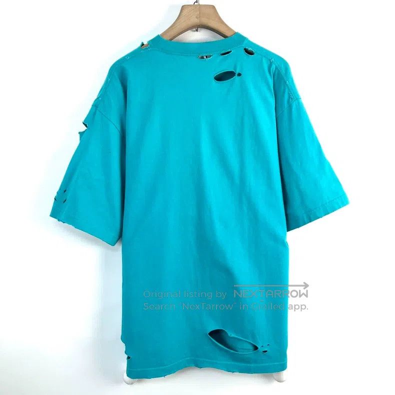 Balenciaga Balenciaga Blue ripped print logo round-neck T-shirt Size US XS / EU 42 / 0 - 2 Thumbnail