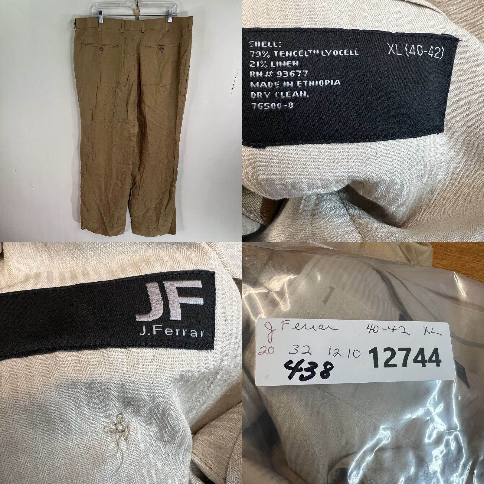 Vintage J. Ferrar Relaxed Linen Blend Pants Mens XL (40-42) Tan Linen Lyocell Flat Front Zip 32in Inseam Straight Leg Dress Pants Mens Size US 40 / EU 56 - 8 Thumbnail
