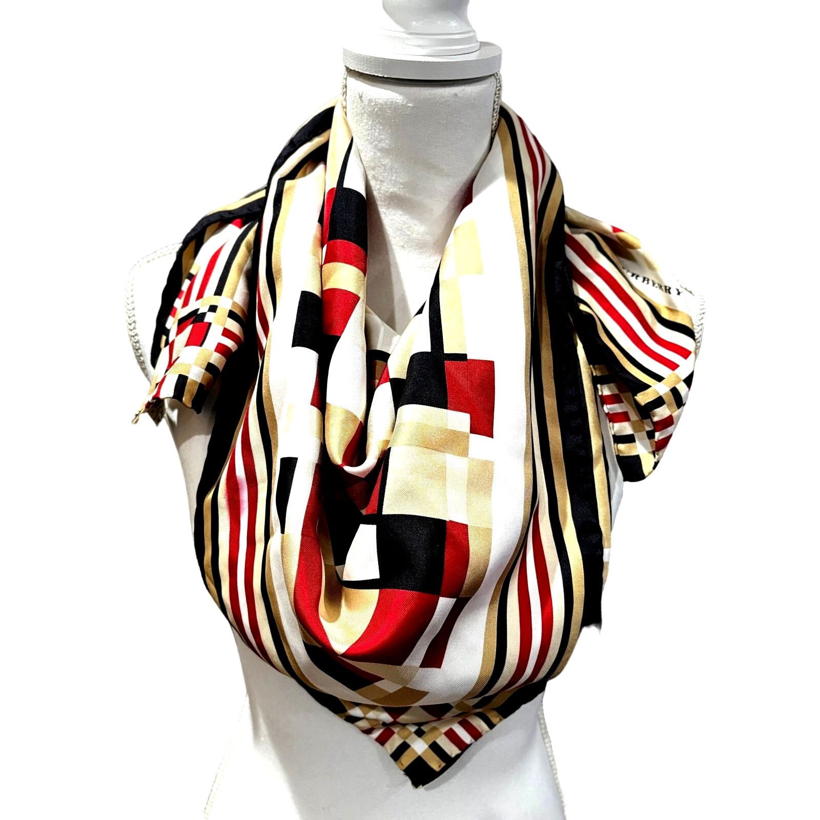 Burberry BURBERRY London Silk Beige Red Black Checkered Scarf Wrap Size ONE SIZE - 1 Thumbnail