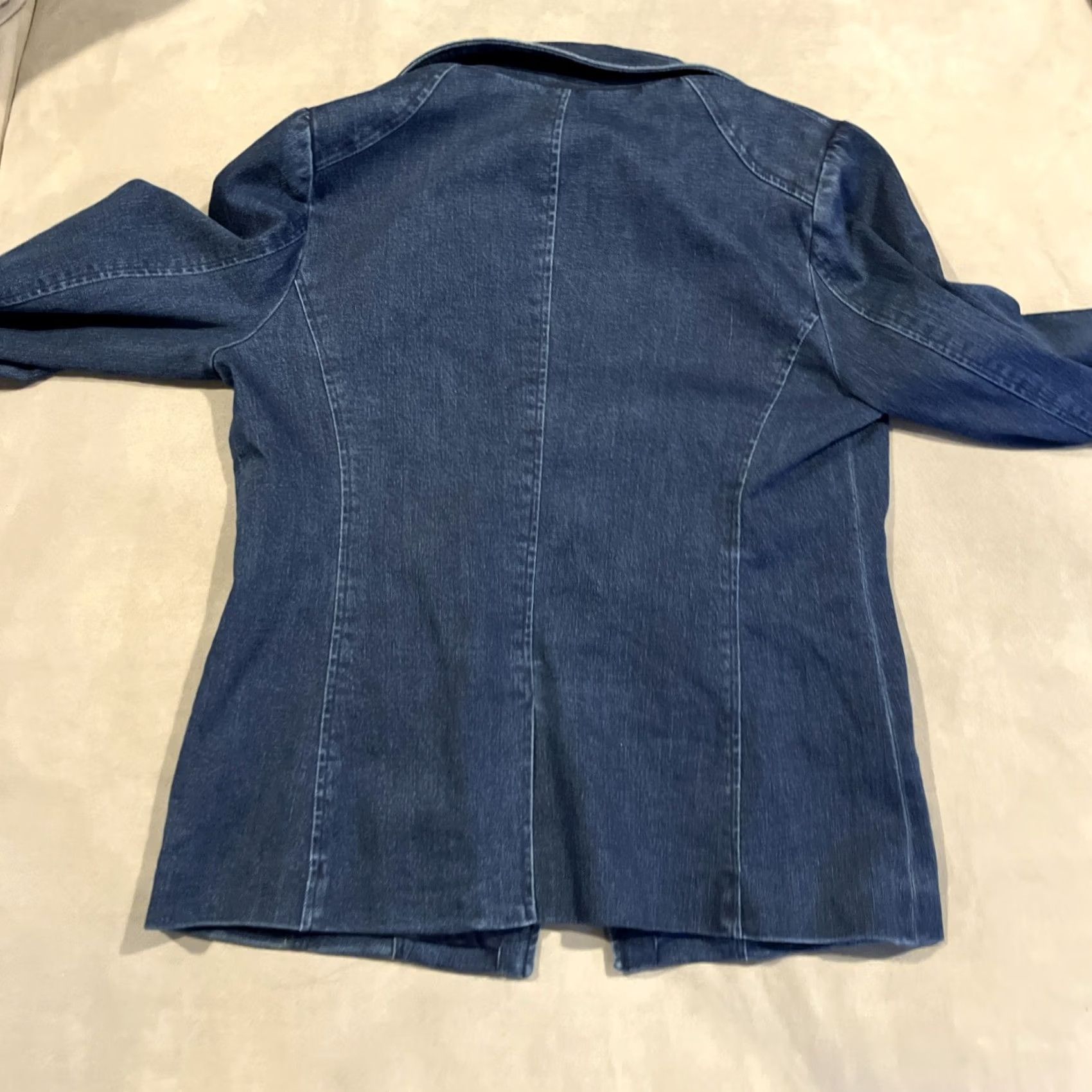 Vintage IMAN Denim Blazer Womens Regular Medium Black Cotton Gold Buttons Wide Lapel Mid-Length Button Slip On Blazer, Denim, Jacket, Coat - IMAN Global Chic Size M / US 6-8 / IT 42-44 - 5 Thumbnail
