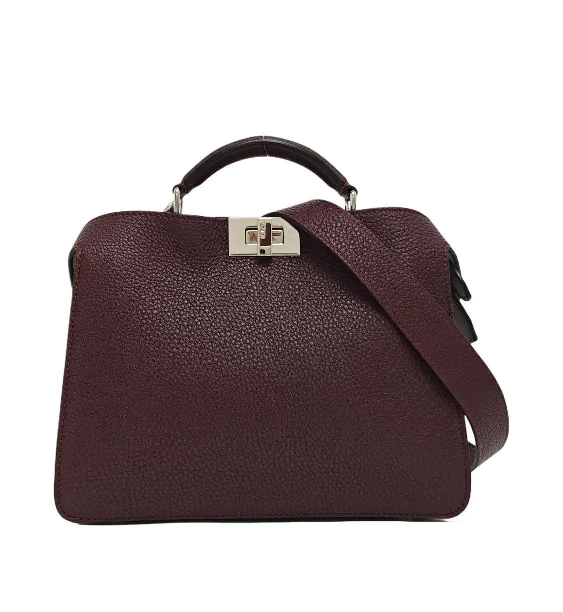 Fendi FENDI Peekaboo Wine Red cowhide leather shoulder bag handbag crossbody bag silve Size ONE SIZE - 1 Thumbnail