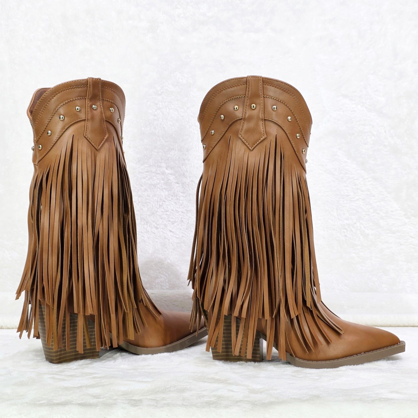 Other Boundary Tan Faux Leather Layered Fringe Country Western Cow Size US 6 / IT 36 - 3 Thumbnail