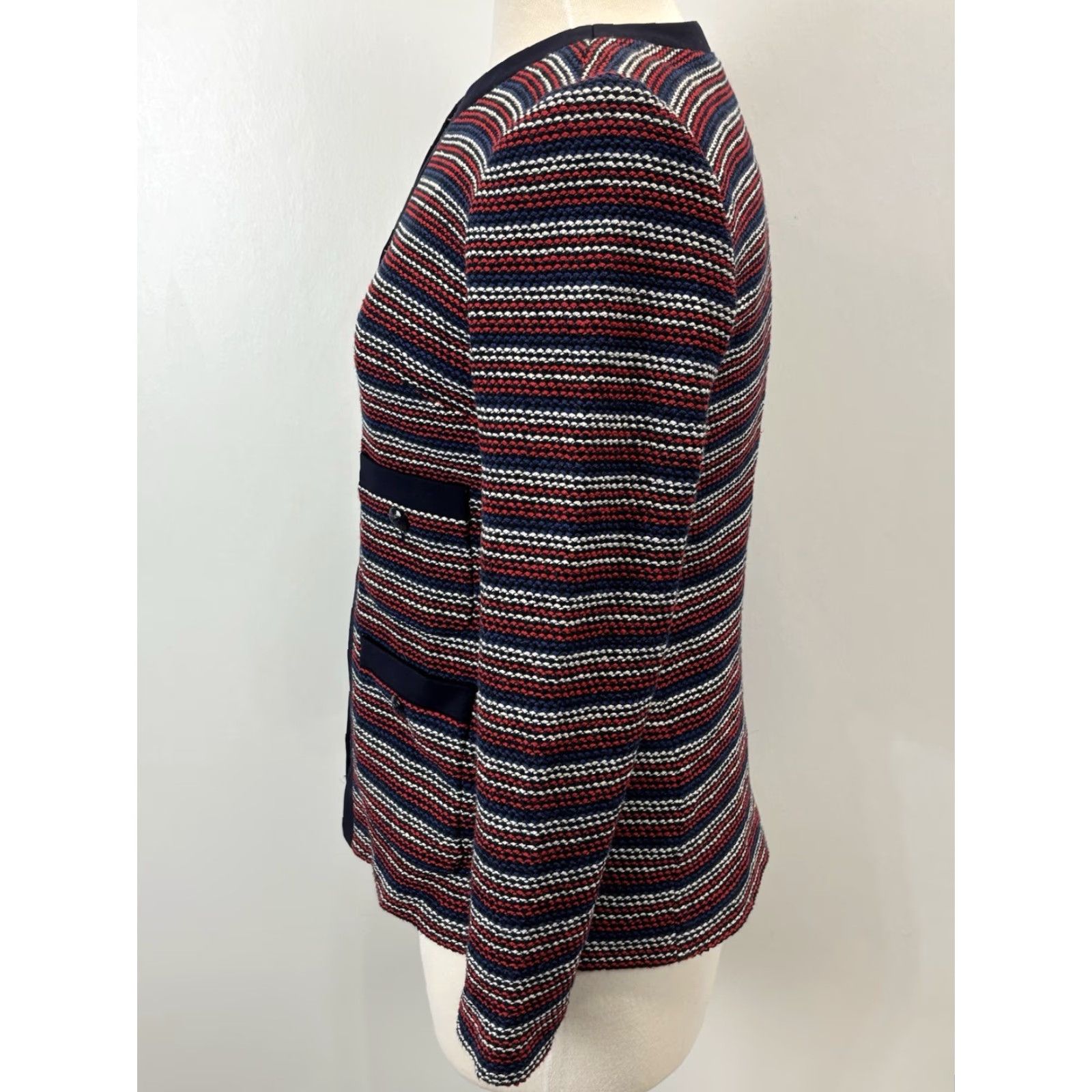 Talbots Talbots Blazer Jacket Adult XS Navy Red White Striped Bouclé Classic Career Womens Size XS / US 0-2 / IT 36-38 - 2 Thumbnail