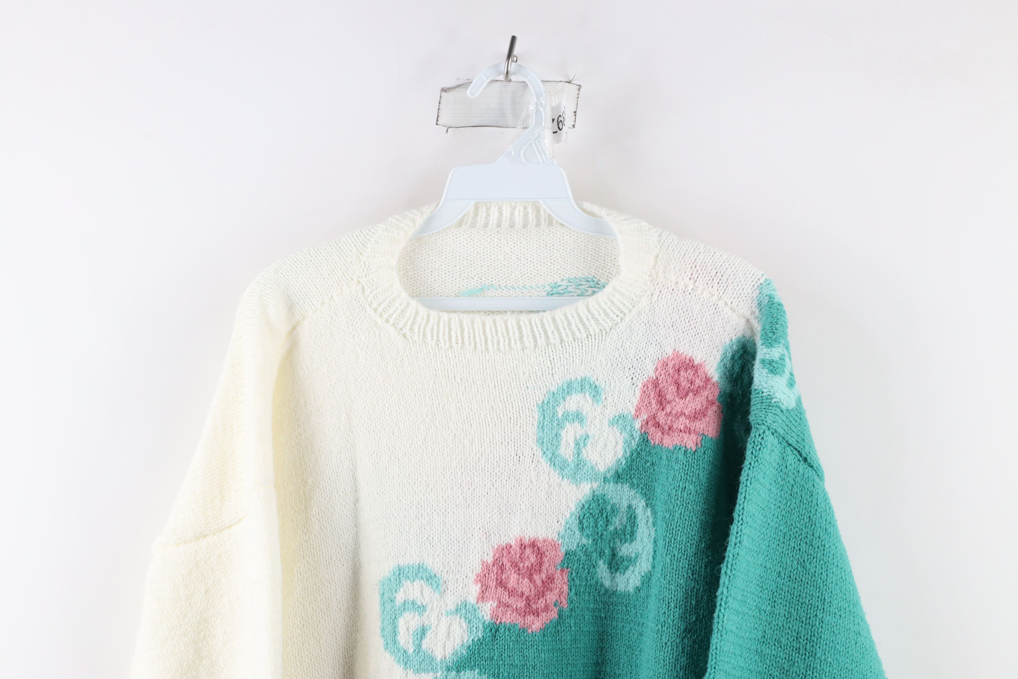 Vintage Vintage 90s Country Primitive Rose Flower Knit Sweater Size M / US 6-8 / IT 42-44 - 2 Thumbnail