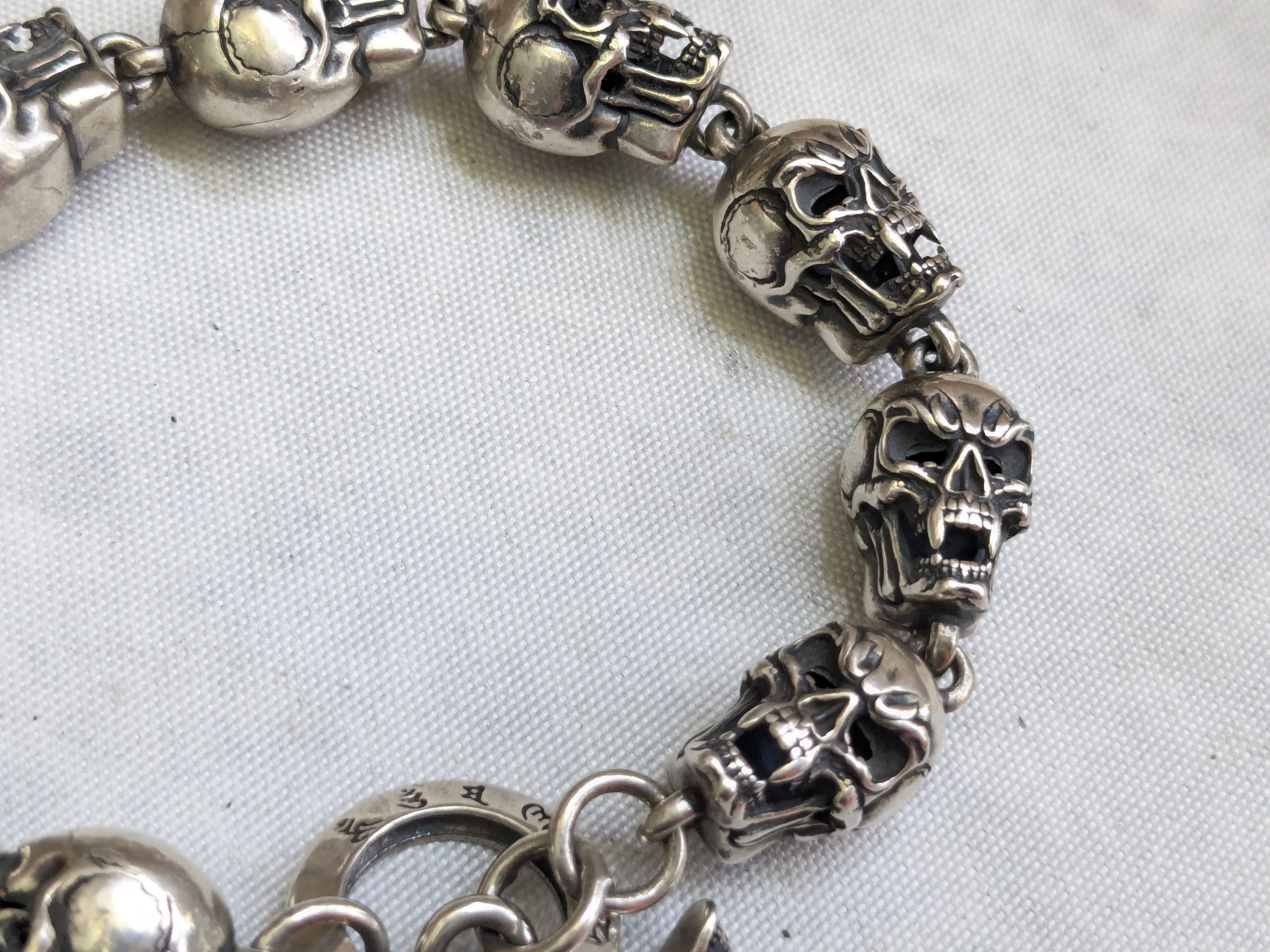 Jewelry Sterling Silver Skull Bracelet 6.75" Biker Punk Skeleton Size ONE SIZE - 5 Thumbnail
