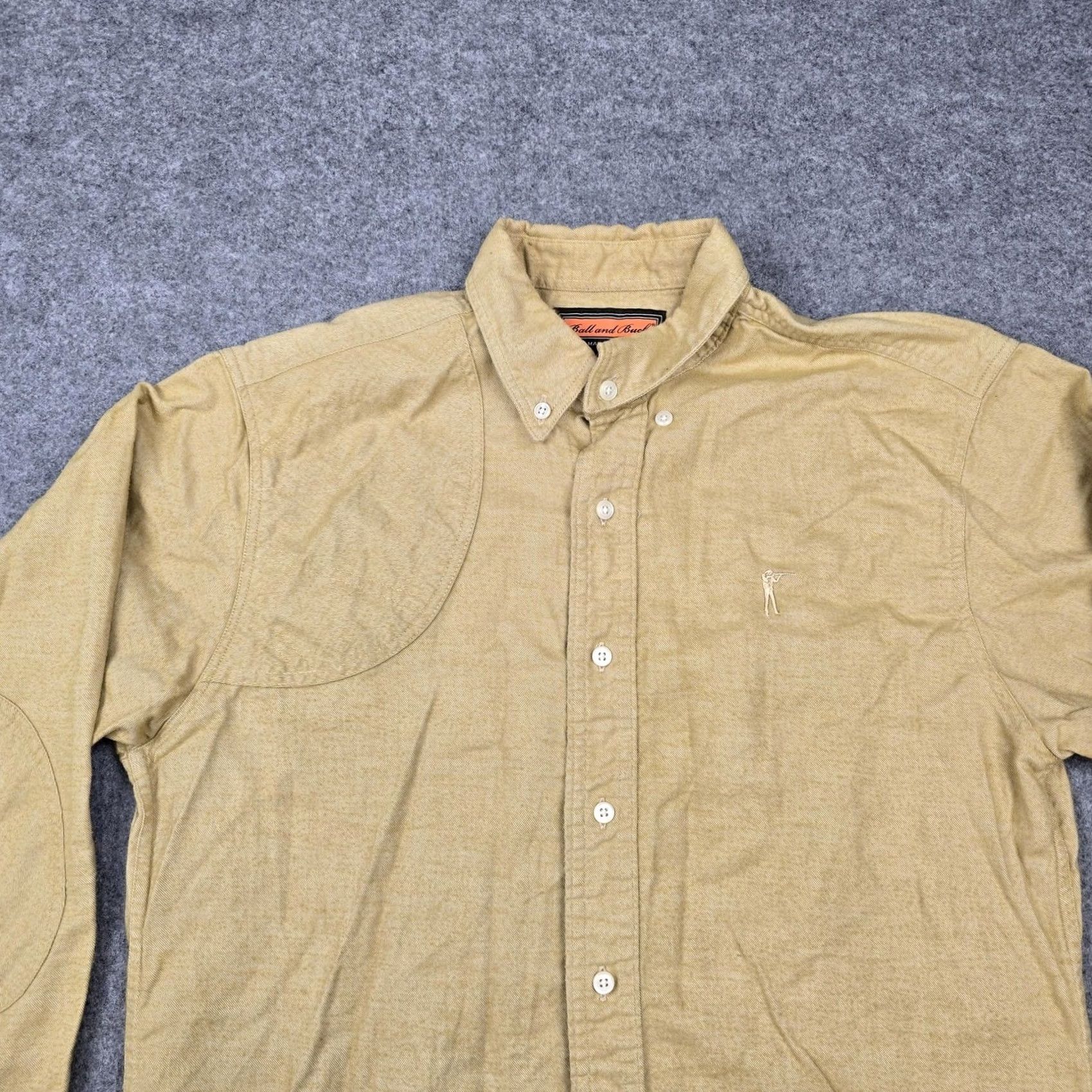 Vintage Ball And Buck Shirt Mens Medium Beige Solid Cotton Long Sleeve Button Up Hunting Size US M / EU 48-50 / 2 - 2 Thumbnail