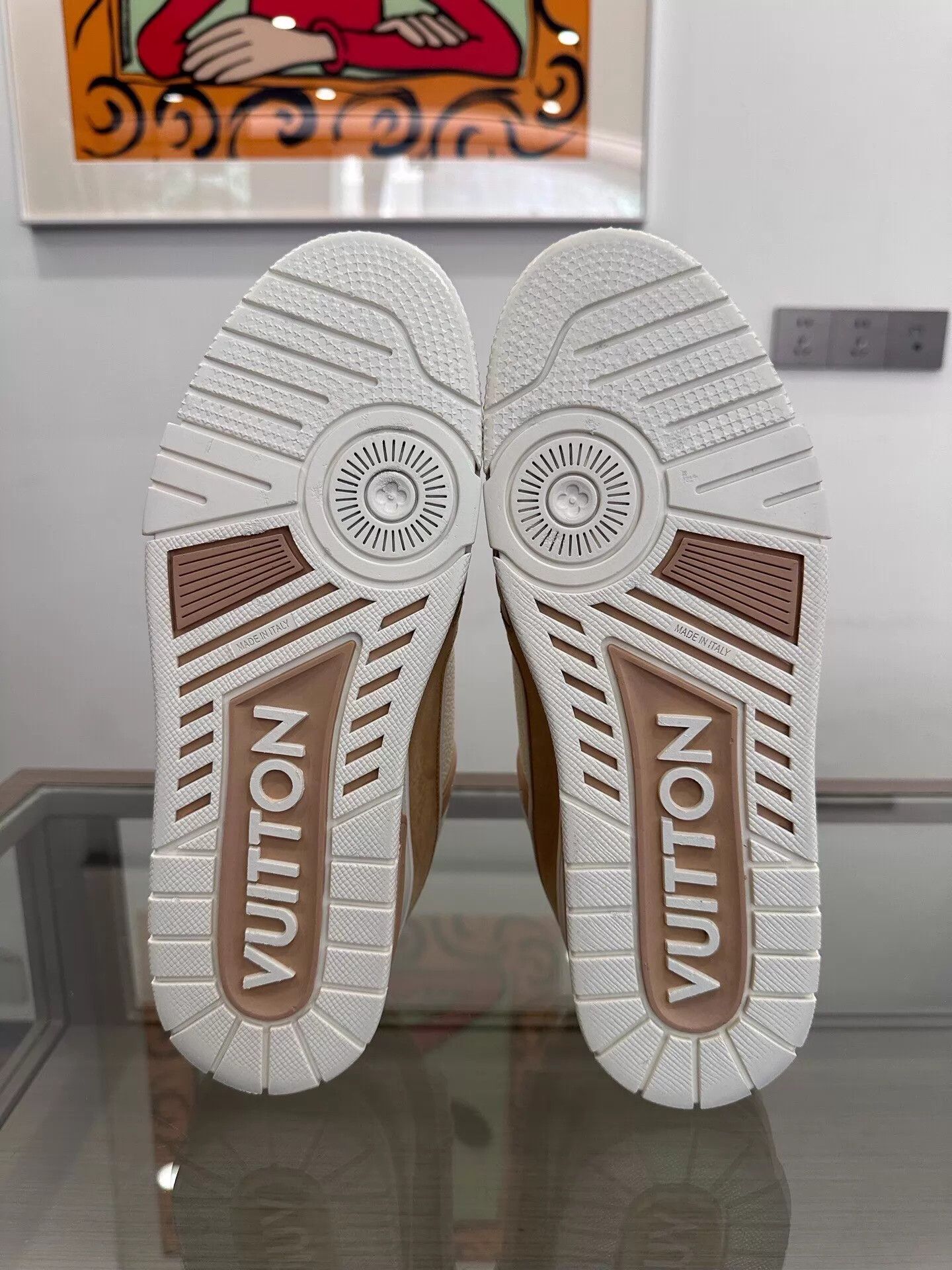 Louis Vuitton LV men's pink brown colorblock Trainer 8/42 side embossed Size US 9 / EU 42 - 6 Thumbnail