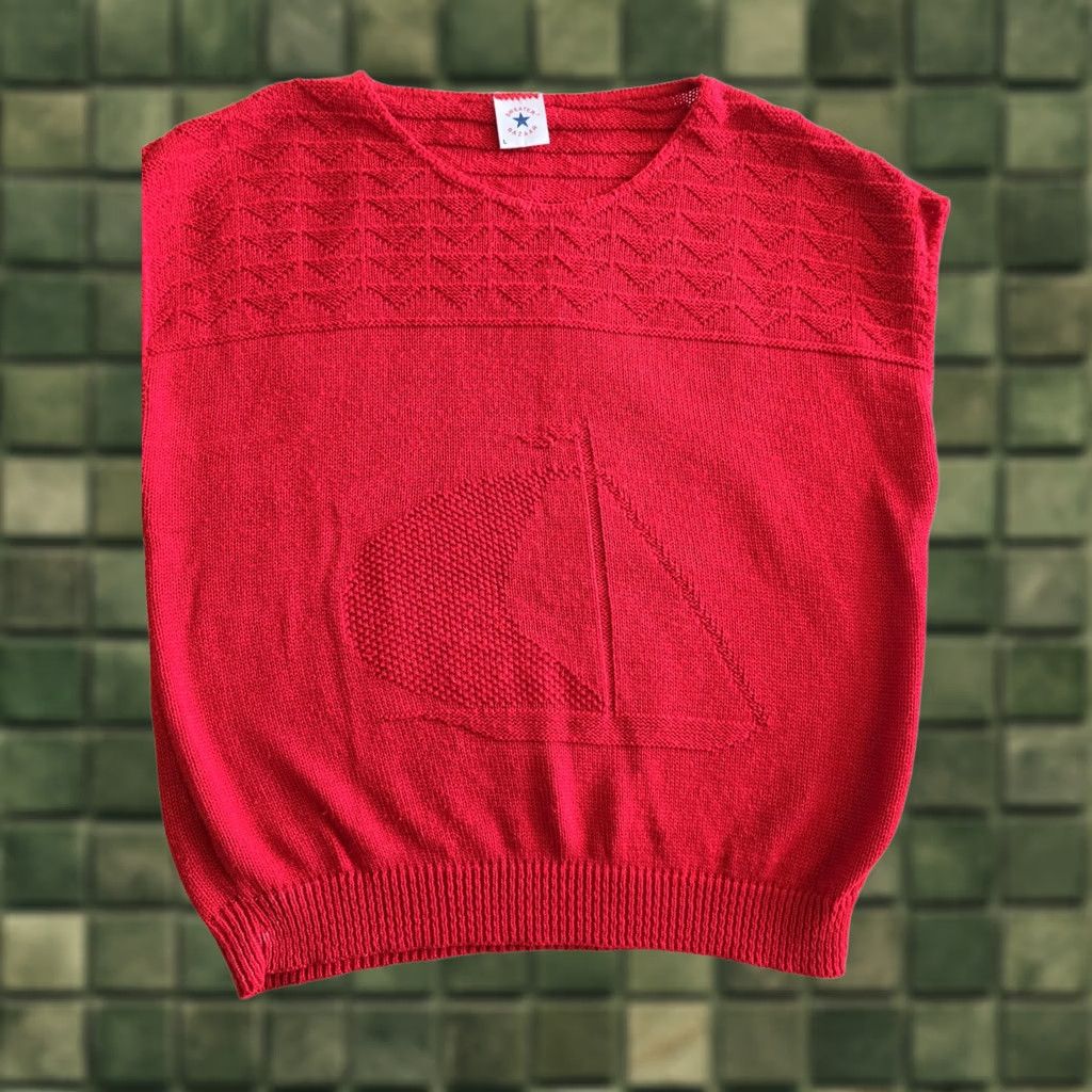 Vintage VINTAGE 80s 90s Red Sailboat Sweater Womens Large Preppy Coastal Grandma Beach Sweater Bazar Sailor 1980s Red Womens L Acrylic United States Size L / US 10 / IT 46 - 1 Thumbnail