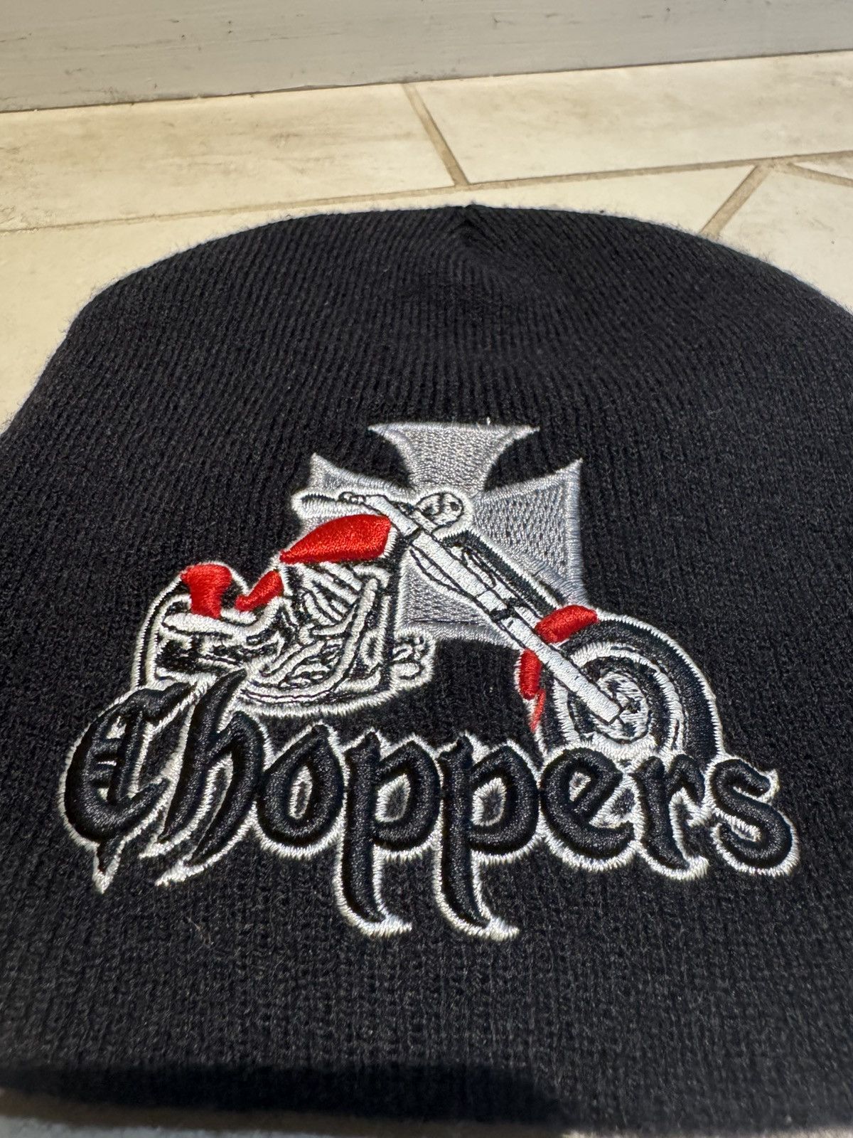 Other 00s Chopper Cross Embroidered Logo Beanie Black USED OSFM Size ONE SIZE - 2 Thumbnail