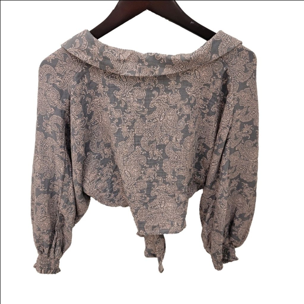 Other NWT Lush Sage & Pink Paisley Tie Front Crop Top Size Large Size L / US 10 / IT 46 - 2 Thumbnail