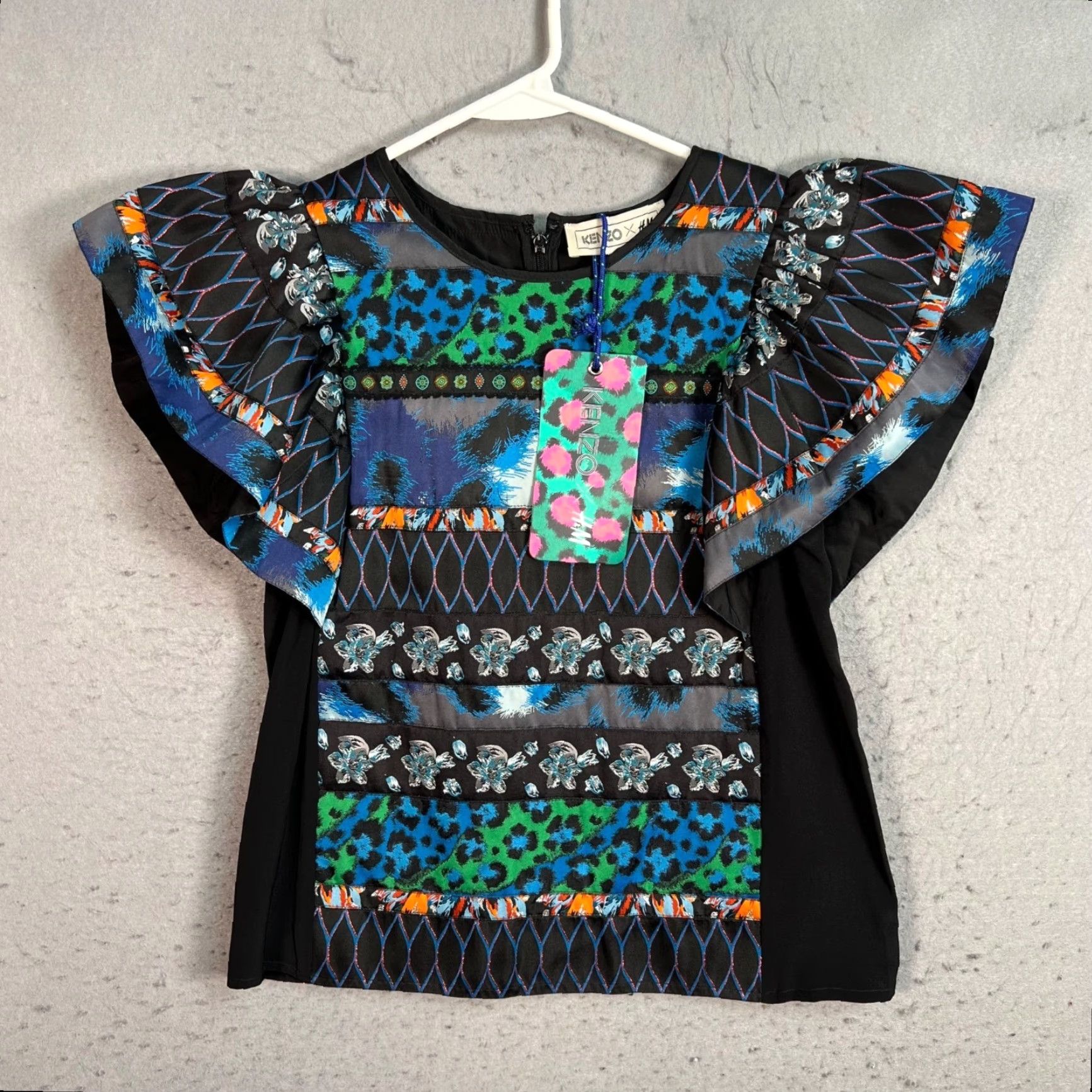 Kenzo KENZO x H&M Womens Blouse Multicolor Silk Ruffle Sleeve 4 Adult Regular Size S / US 4 / IT 40 - 2 Thumbnail
