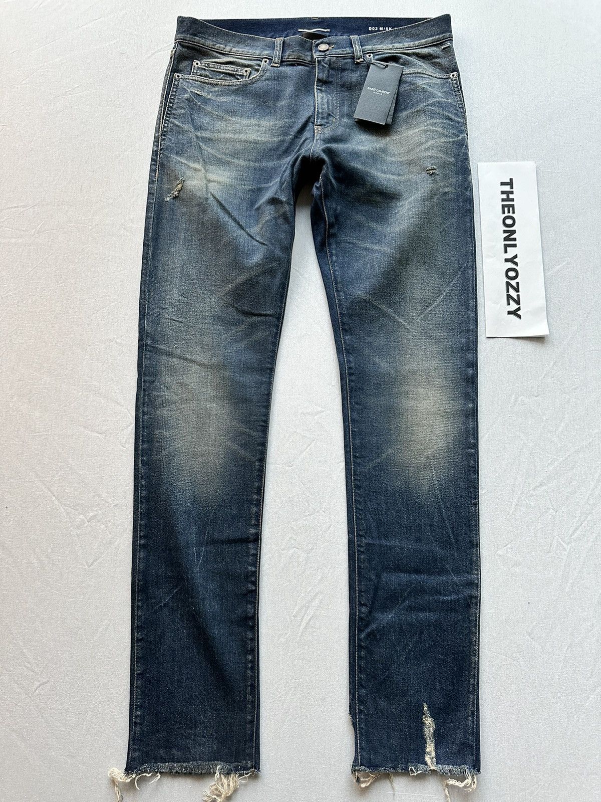 image of Saint Laurent Paris 2019 Saint Laurent D03 Blue Jeans Distressed Hem Size 32, Men's